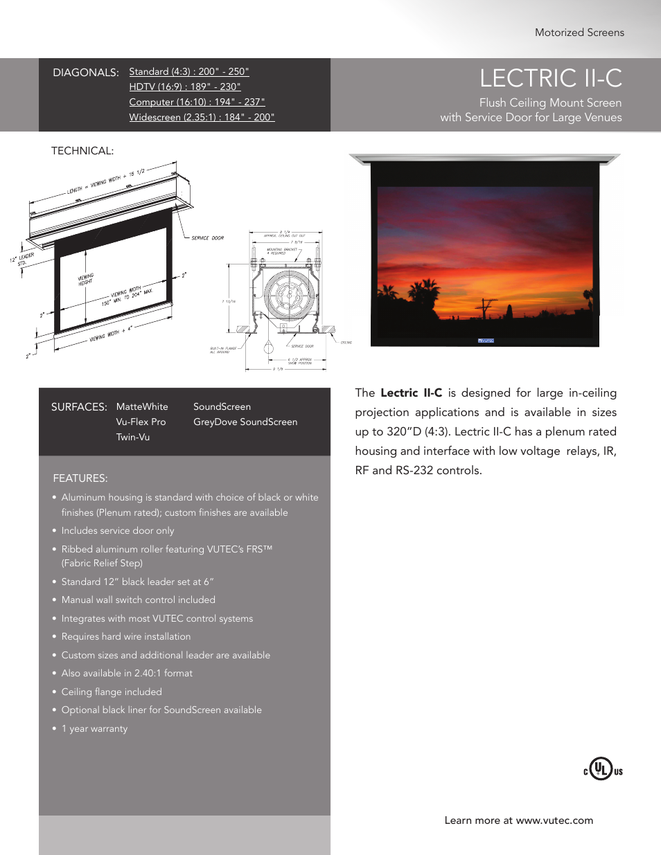 Vutec LECTRIC II-C - Product Sheet User Manual | 1 page