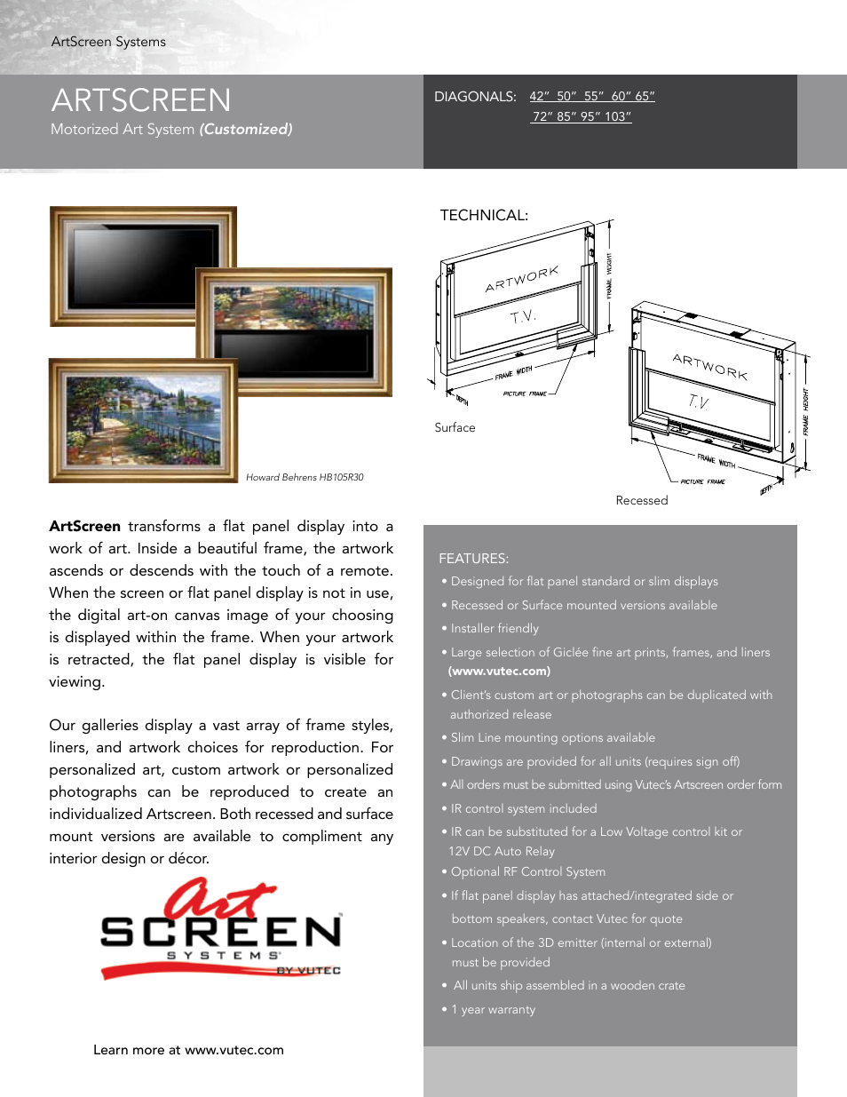 Vutec ARTSCREEN - Product Sheet User Manual | 1 page