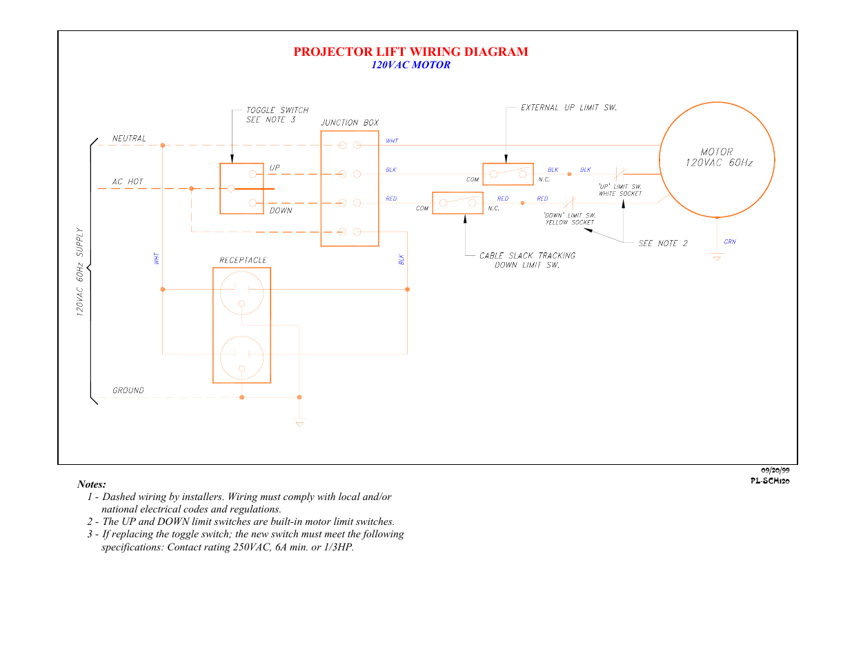 Projector lift wiring diagram | Vutec VT22X VU-PRO - Installation Instructions User Manual | Page 10 / 10