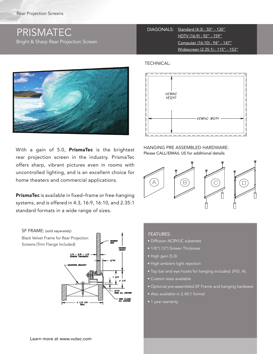 Vutec PRISMATEC - Product Sheet User Manual | 1 page