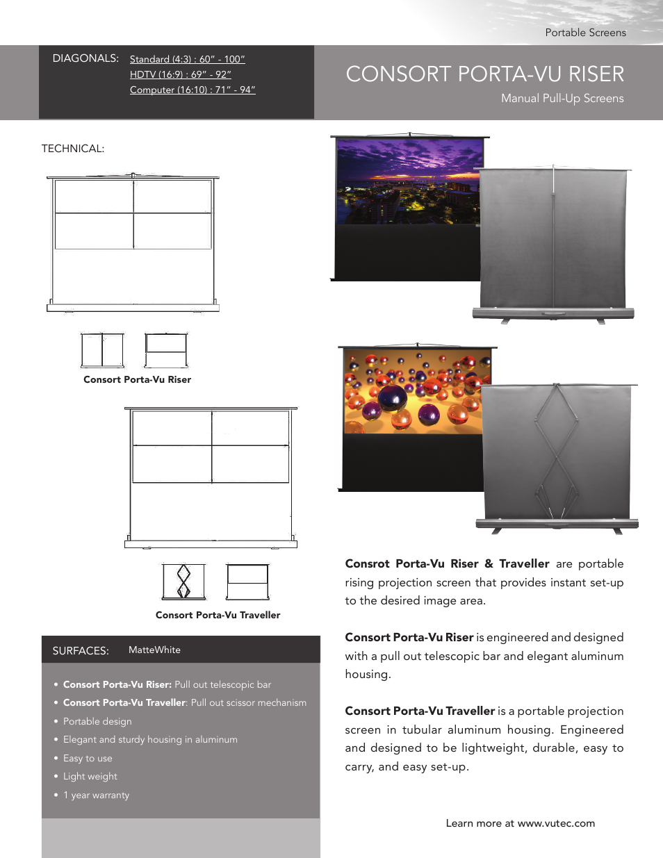 Vutec CONSORT PORTA-VU RISER - Product Sheet User Manual | 1 page