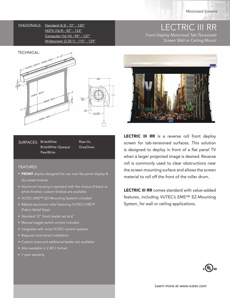 Vutec LECTRIC III RR - Product Sheet User Manual | 1 page