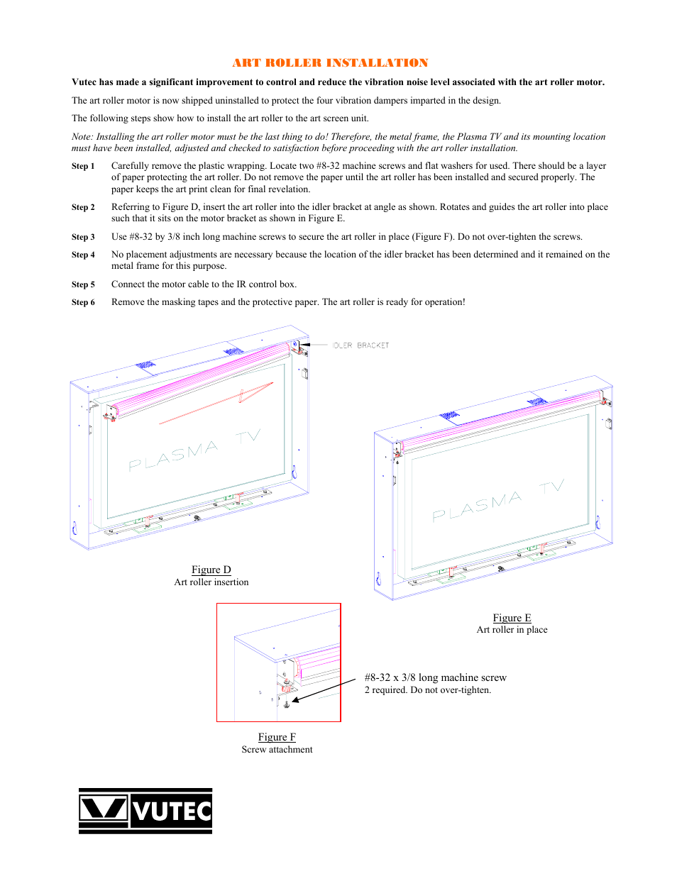 Vutec ARTSCREEN Recessed Clip Instructions User Manual | Page 7 / 7