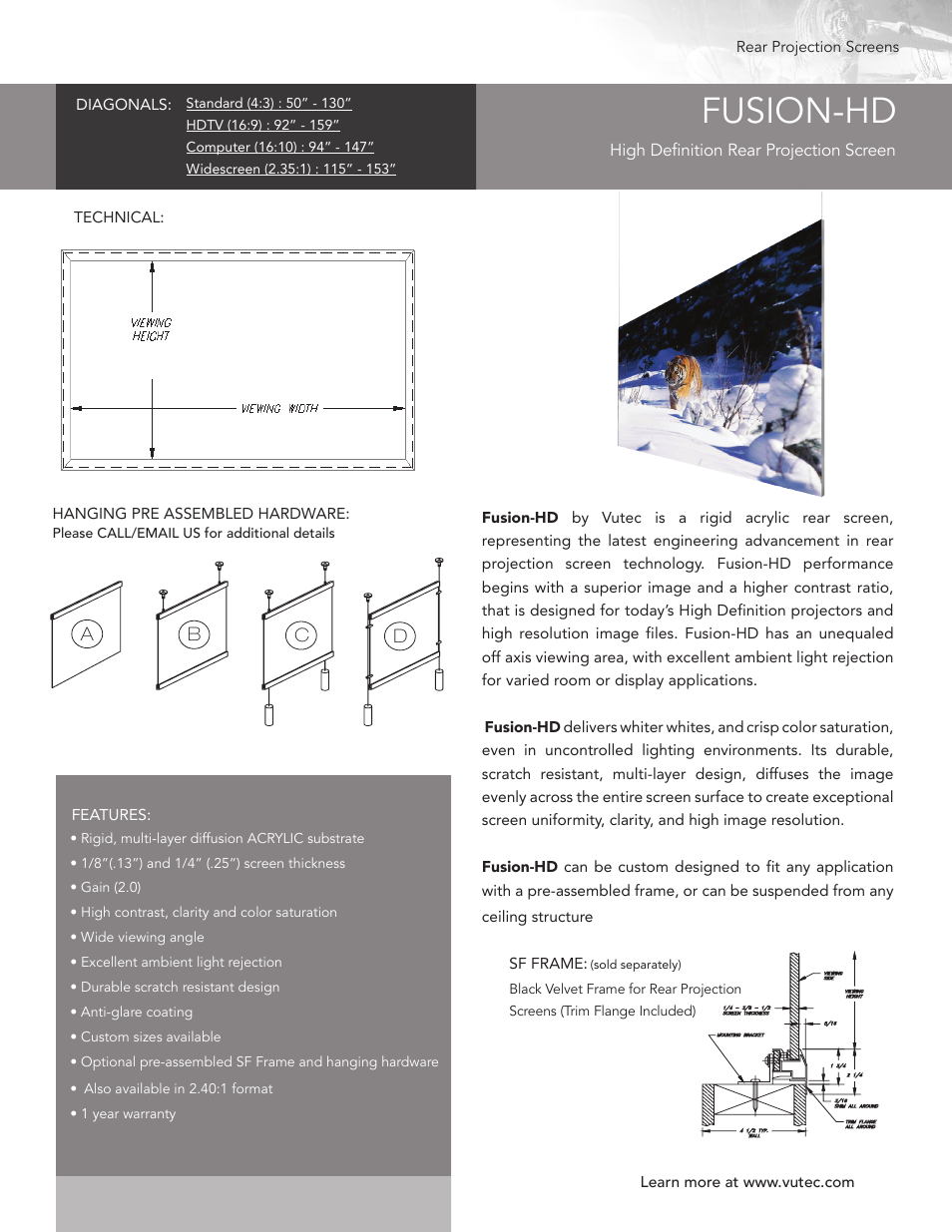 Vutec FUSION-HD - Product Sheet User Manual | 1 page
