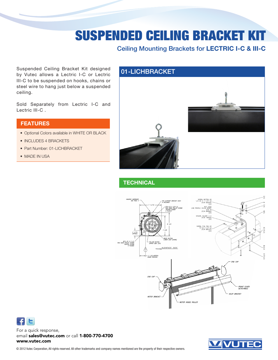 Vutec LECTRIC III-C - Suspended Mounting Bracket Kit User Manual | 1 page