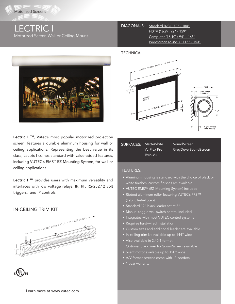 Vutec LECTRIC I - Product Sheet User Manual | 1 page