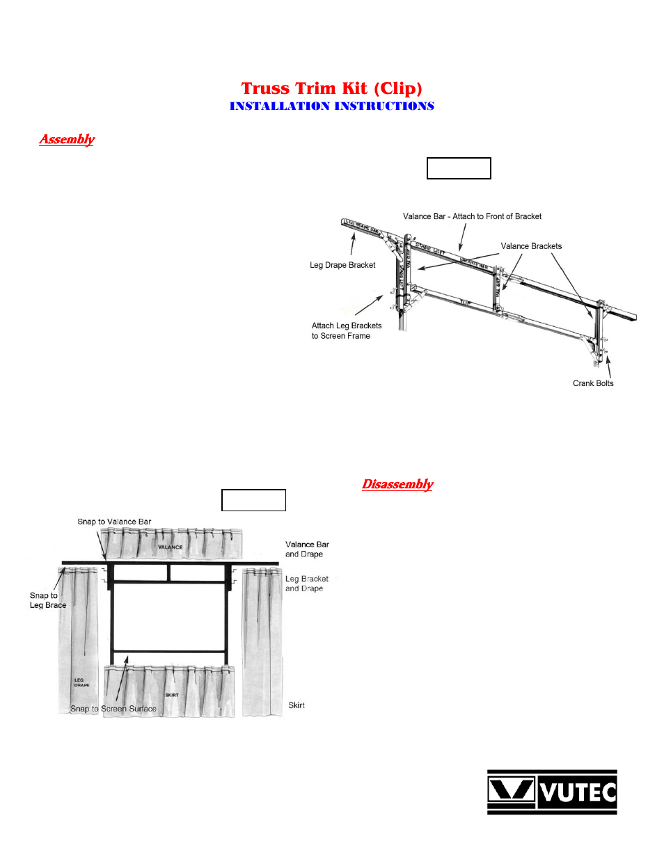 Assembly, Truss trim kit (clip) | Vutec PORTA-FOLD TRUSS - Installation Instructions User Manual | Page 2 / 2