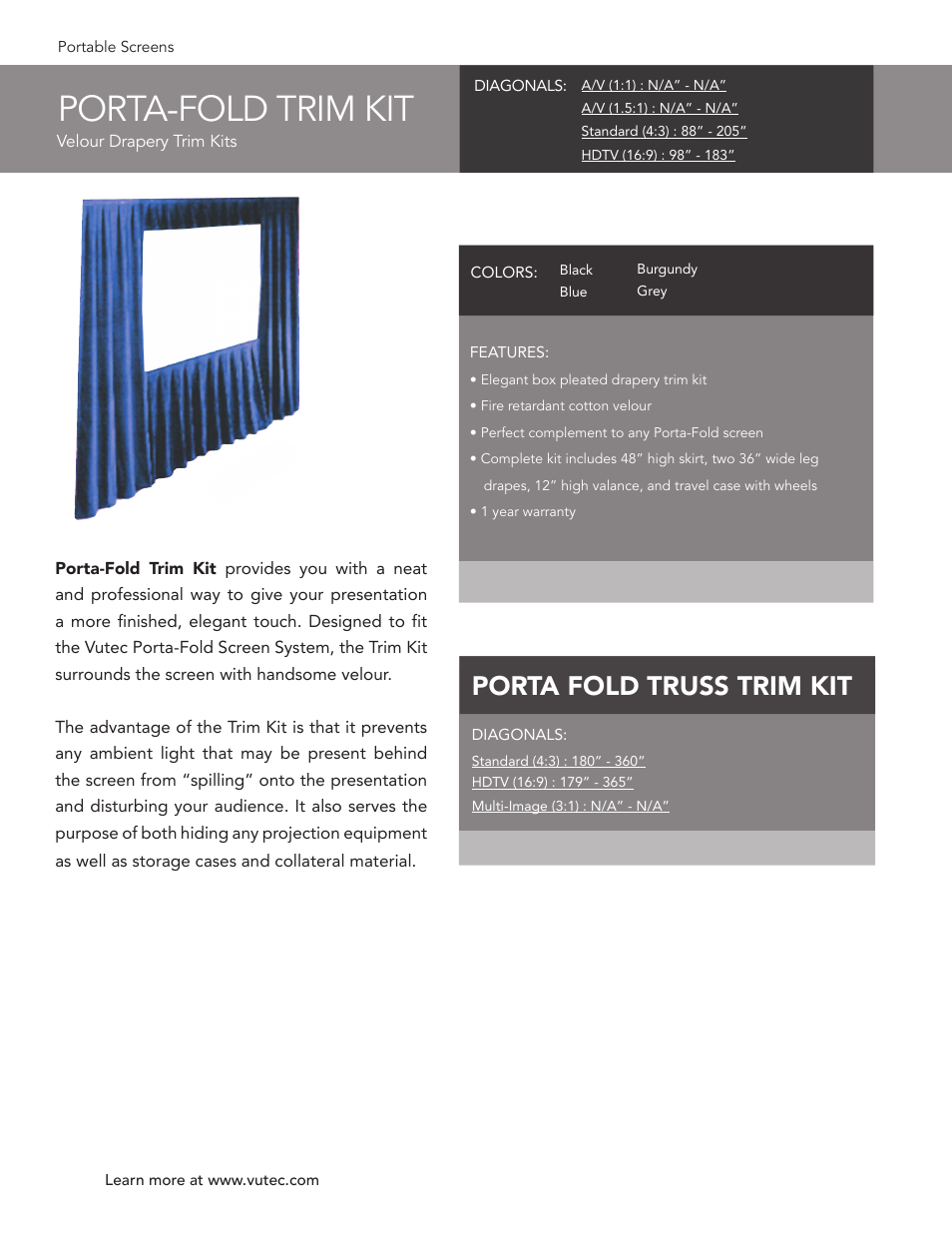 Vutec PORTA-FOLD TRIM KIT - Product Sheet User Manual | 1 page