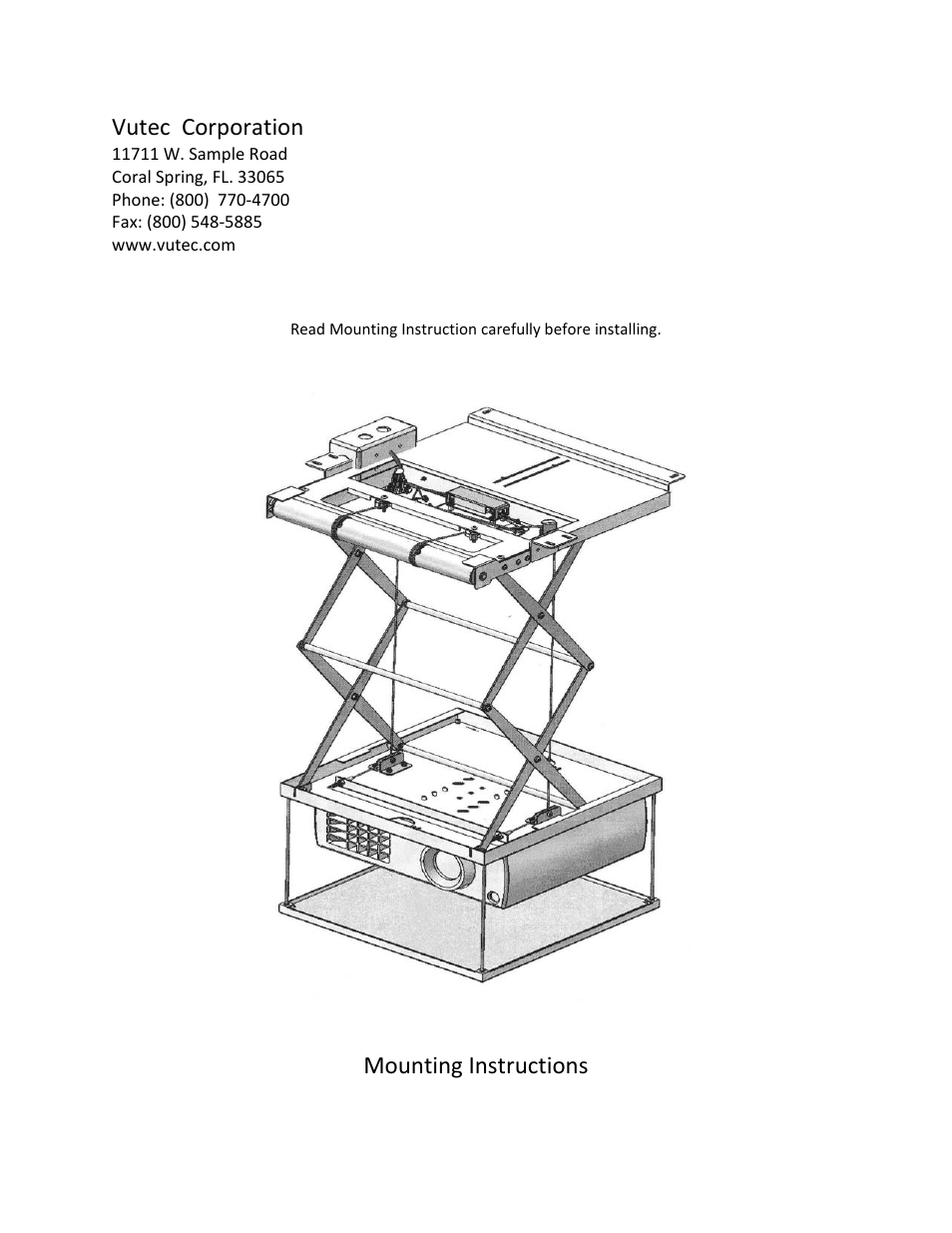 Vutec PROJECTOR SCISSOR LIFT - Installation Instructions User Manual | 16 pages