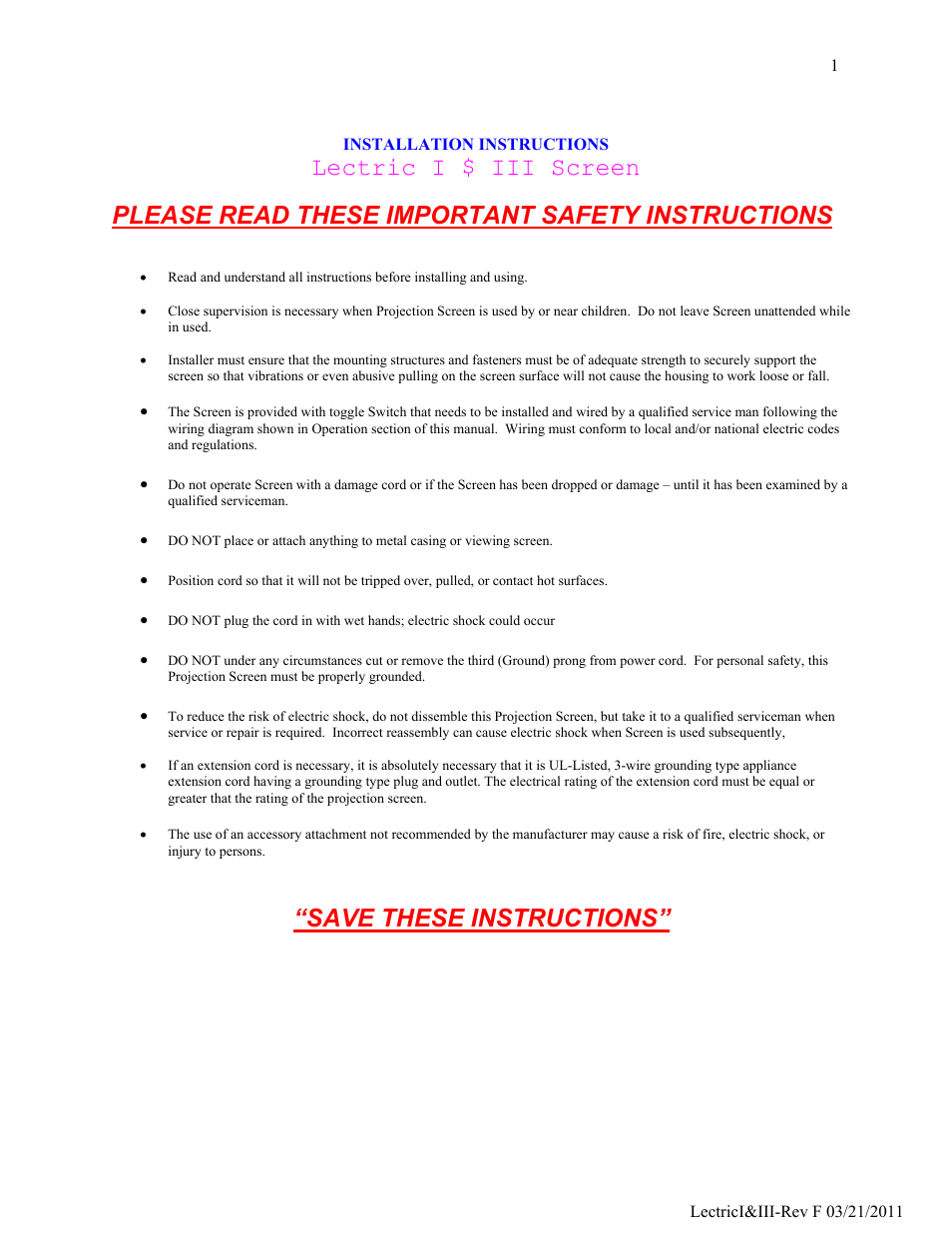 Vutec LECTRIC III-C - Installation Instructions User Manual | 4 pages