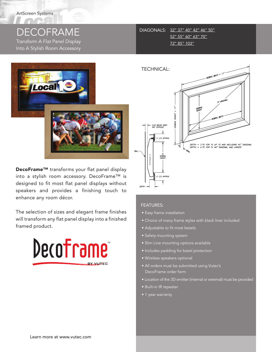 Vutec DECOFRAME - Product Sheet User Manual | 1 page