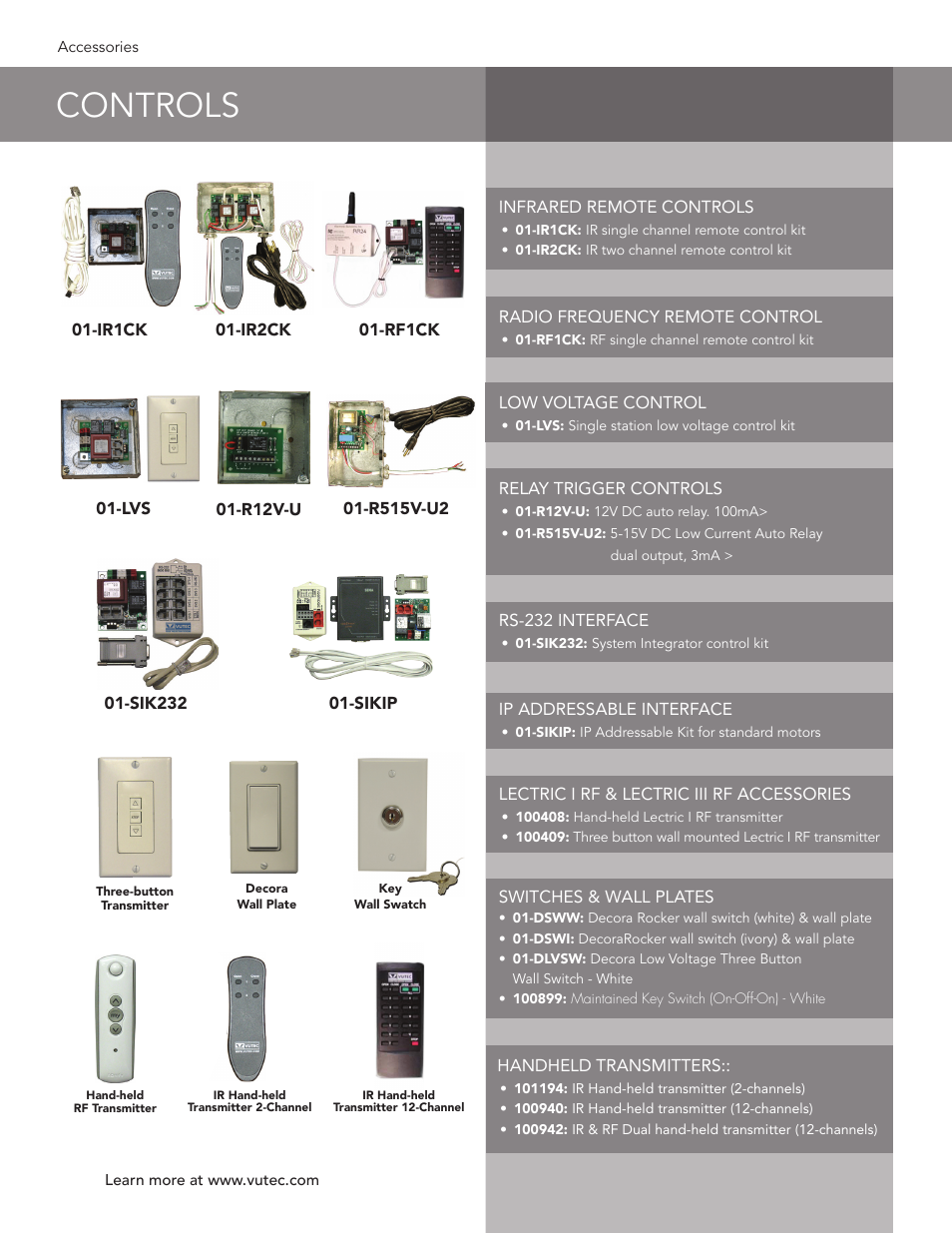 Vutec CONTROLS - Product Sheet User Manual | 1 page