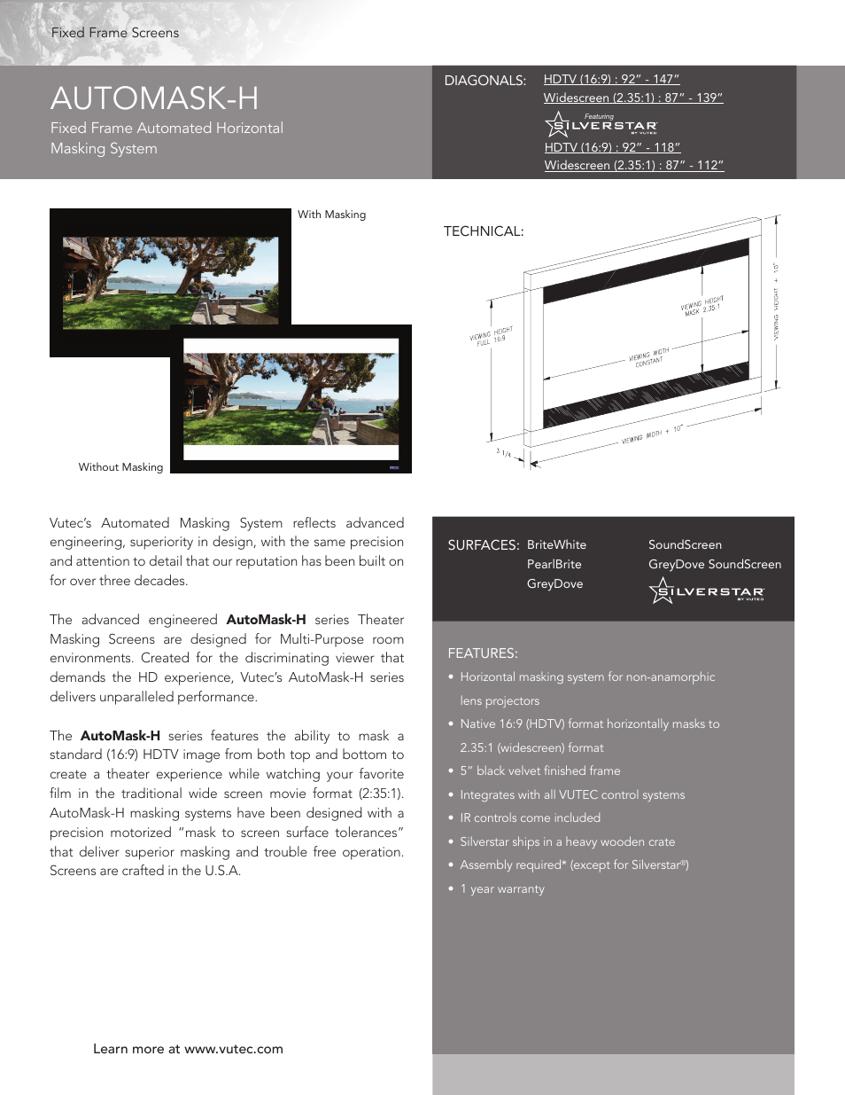 Vutec AUTOMASK-H - Product Sheet User Manual | 1 page