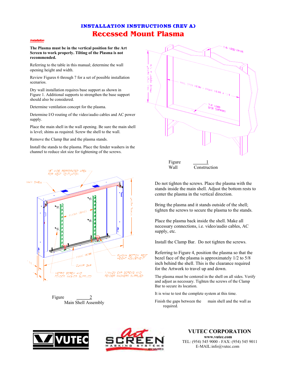 Vutec ARTSCREEN Recessed Hook - Installation Instructions User Manual | 8 pages