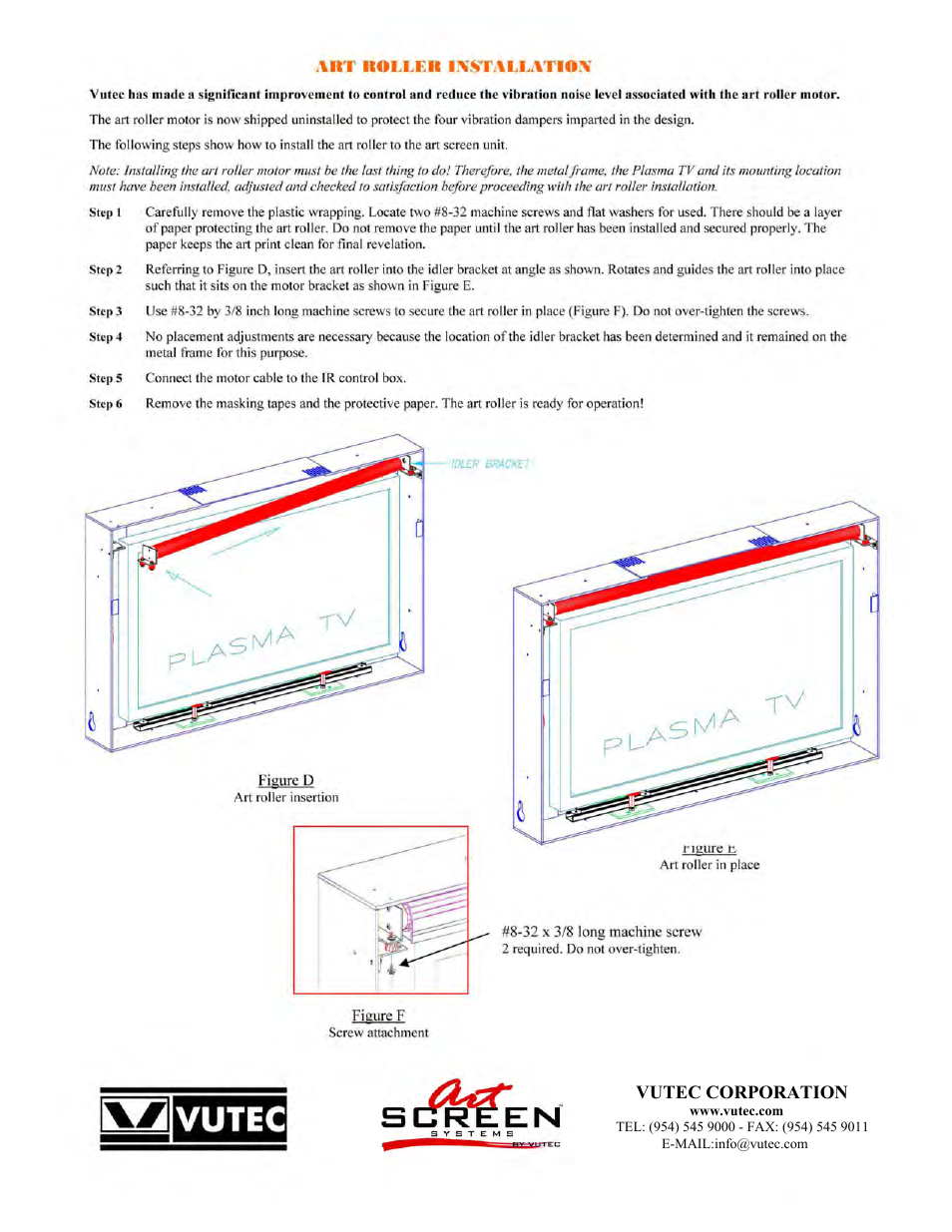 Vutec ARTSCREEN Recessed Hook - Installation Instructions User Manual | Page 7 / 8