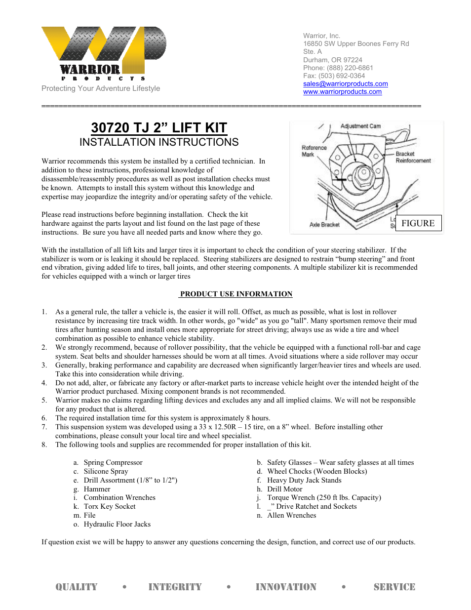 Warrior 30720 LIFT KIT (1997 – 2006 Jeep TJ Wrangler) User Manual | 3 pages