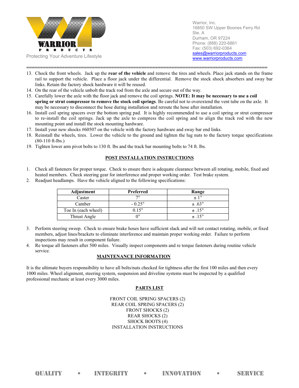 Warrior 30720 LIFT KIT (1997 – 2006 Jeep TJ Wrangler) User Manual | Page 3 / 3