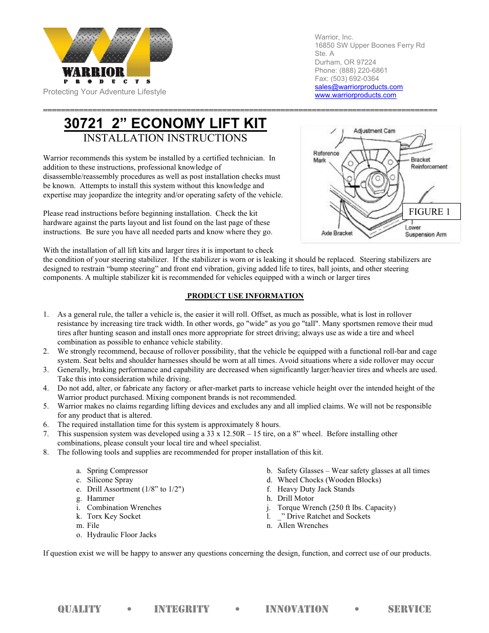 Warrior 30721 ECONOMY LIFT KIT (1997 – 2006 Jeep TJ Wrangler) User Manual | 3 pages
