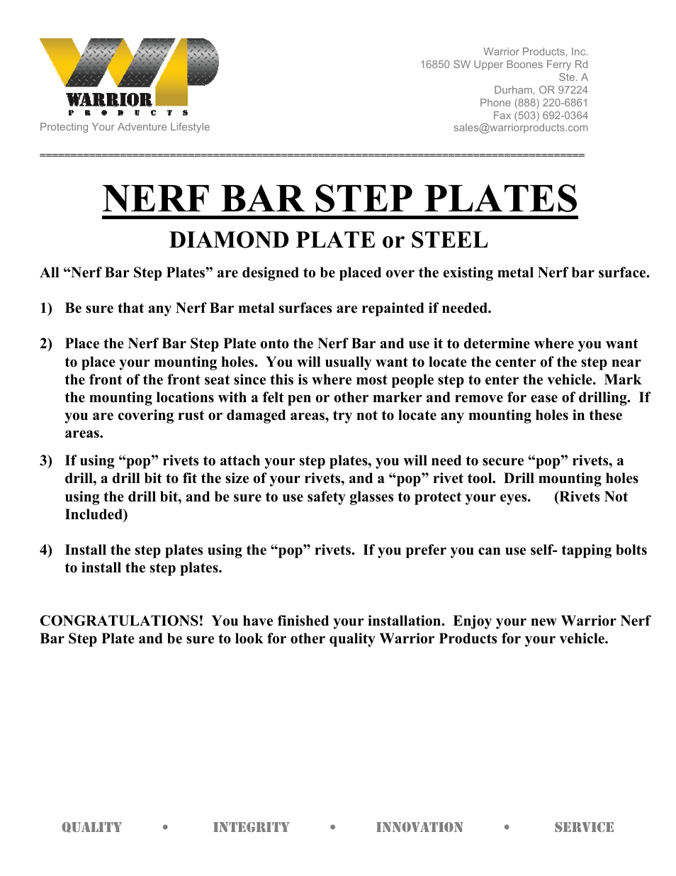 Warrior NERF BAR STEP PLATES (Universal) User Manual | 1 page