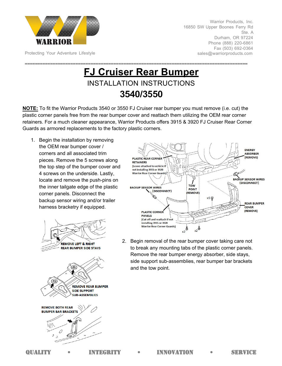 Warrior 3550 Rear Bumper (2007-2013 FJ Cruiser) User Manual | 3 pages