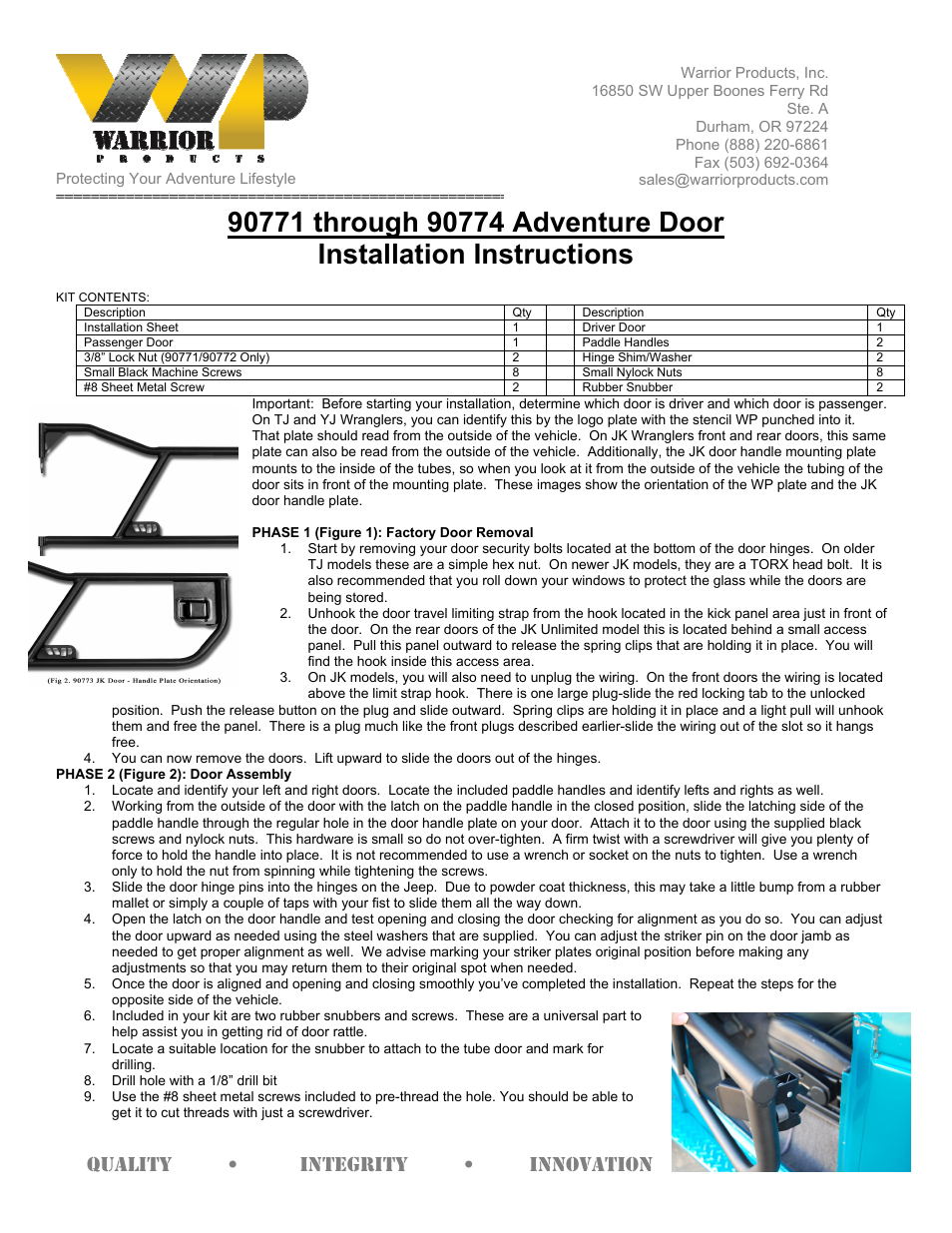 Warrior 90771 through 90774 Adventure Door (Universal) User Manual | 2 pages