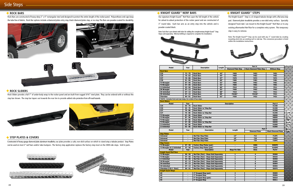 Side steps, Knight guard, Steps rock bars | Nerf bars, Rock sliders, Step plates & covers | Warrior CATALOG 2013 JEEP PRODUCT User Manual | Page 15 / 25