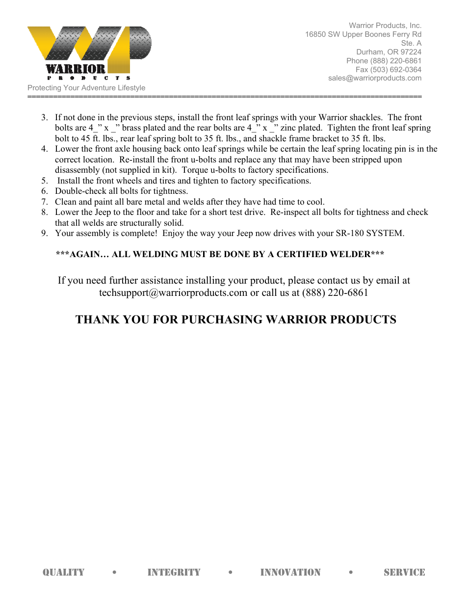 Warrior SR 180-3 SYSTEM (1987 – 1996 Jeep YJ Wrangler) User Manual | Page 3 / 3