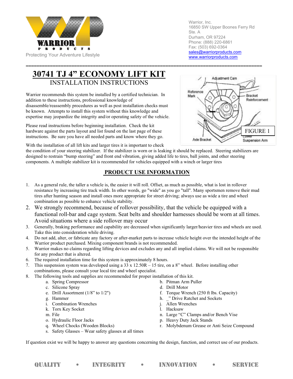 Warrior 30741 ECONOMY LIFT KIT (1997 – 2006 Jeep TJ Wrangler) User Manual | 4 pages