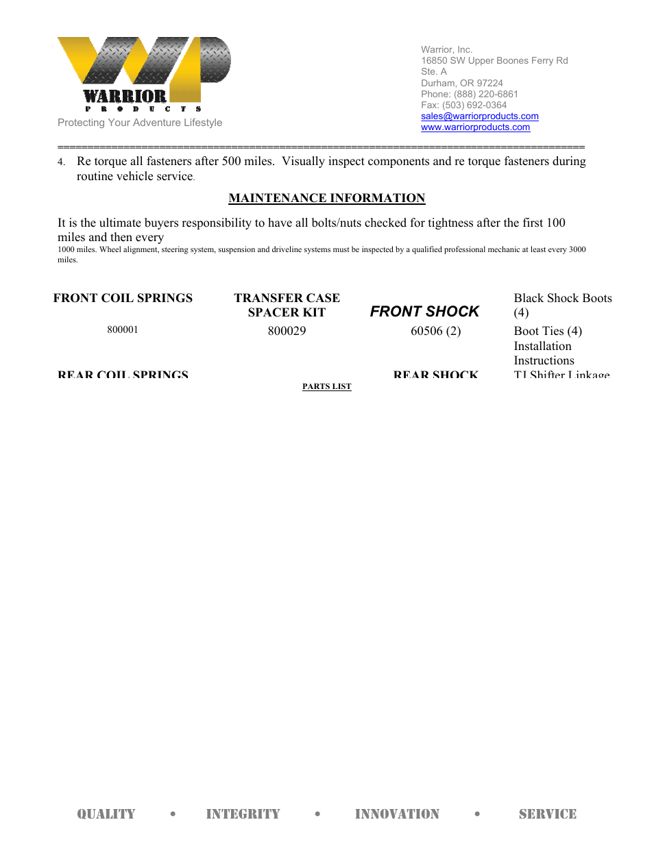 Front shock | Warrior 30741 ECONOMY LIFT KIT (1997 – 2006 Jeep TJ Wrangler) User Manual | Page 4 / 4