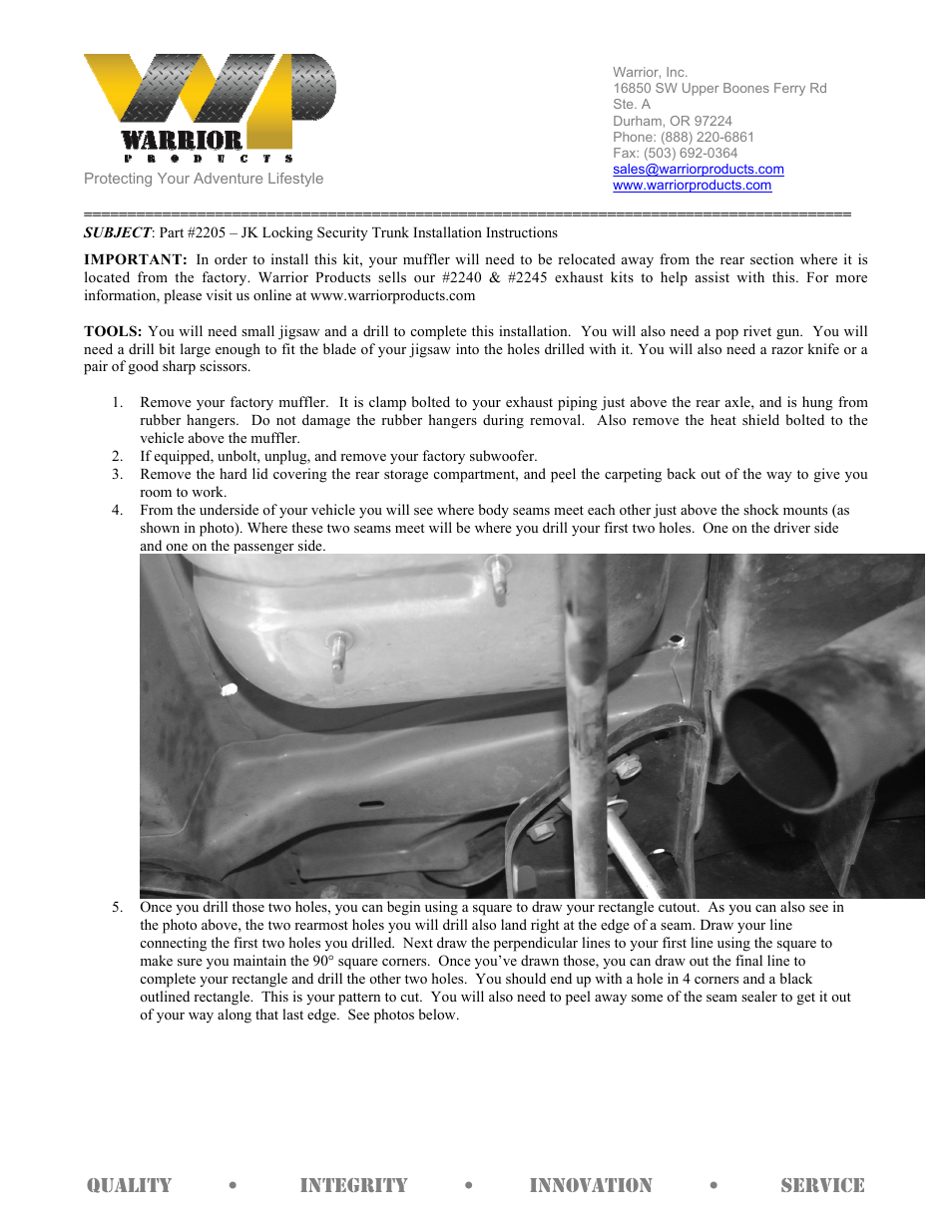 Warrior 2205 – Locking Security Trunk (2007 – 2013 Jeep JK Wrangler) User Manual | 3 pages