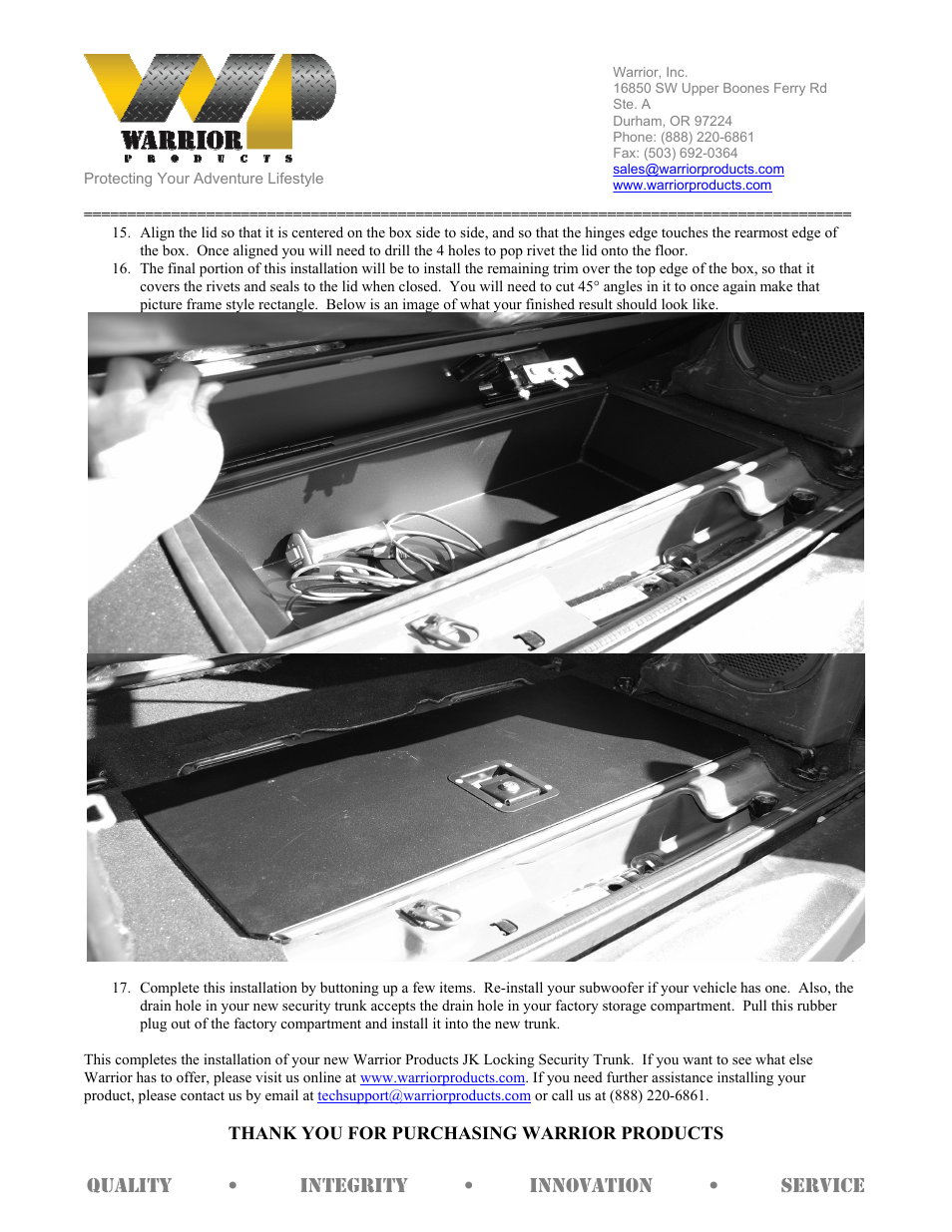 Warrior 2205 – Locking Security Trunk (2007 – 2013 Jeep JK Wrangler) User Manual | Page 3 / 3