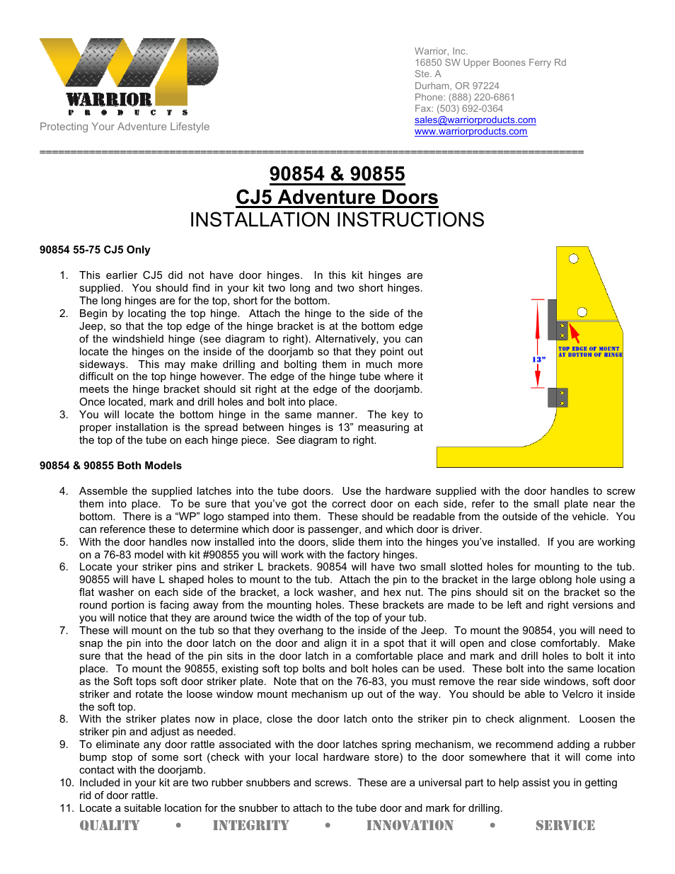 Warrior 90855 ADVENTURE DOORS (1955–1975 Jeep CJ5) User Manual | 2 pages