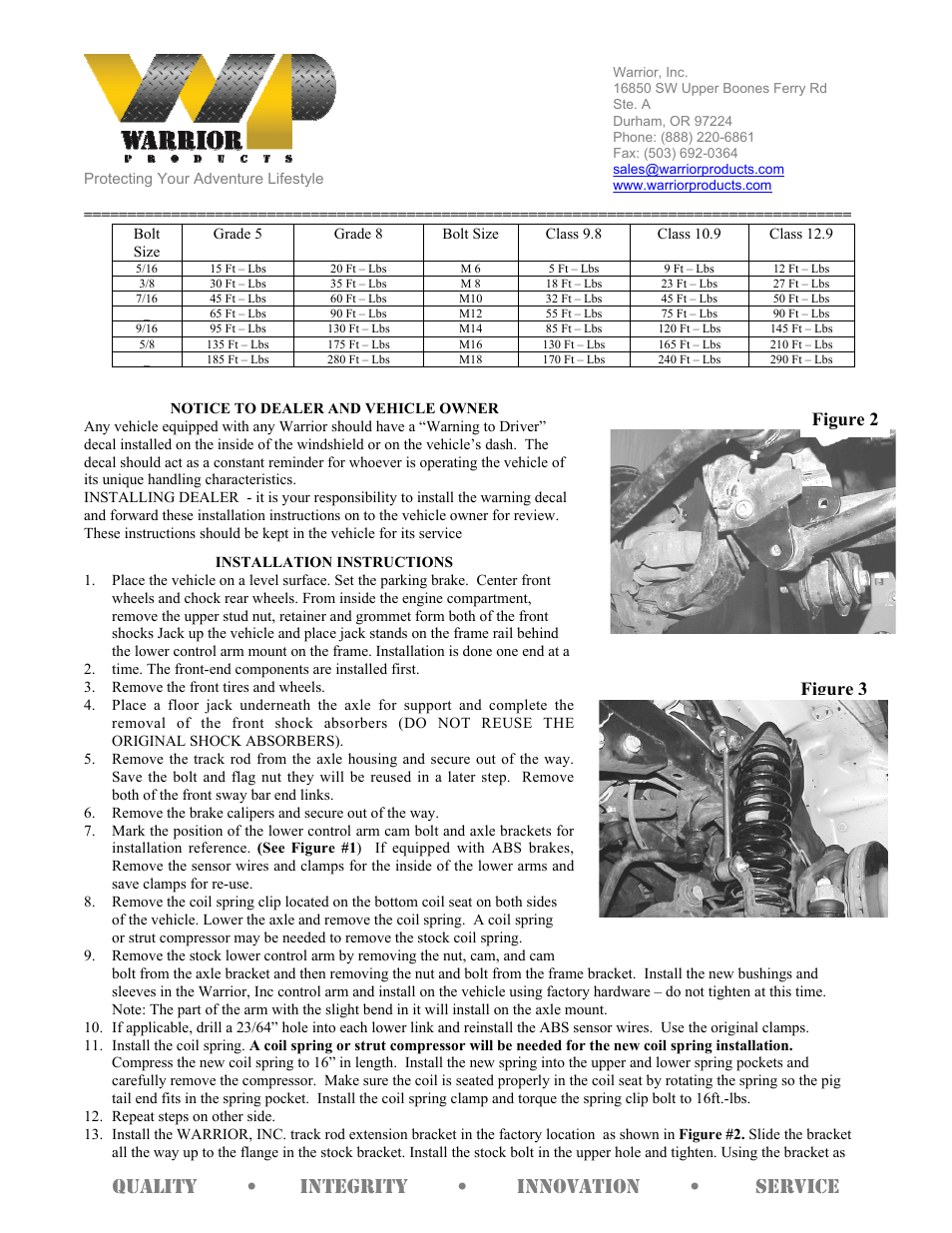 Quality • integrity • innovation • service, Figure 3, Figure 2 | Warrior 30841 LIFT KIT (1997 – 2006 Jeep TJ Wrangler) User Manual | Page 2 / 6
