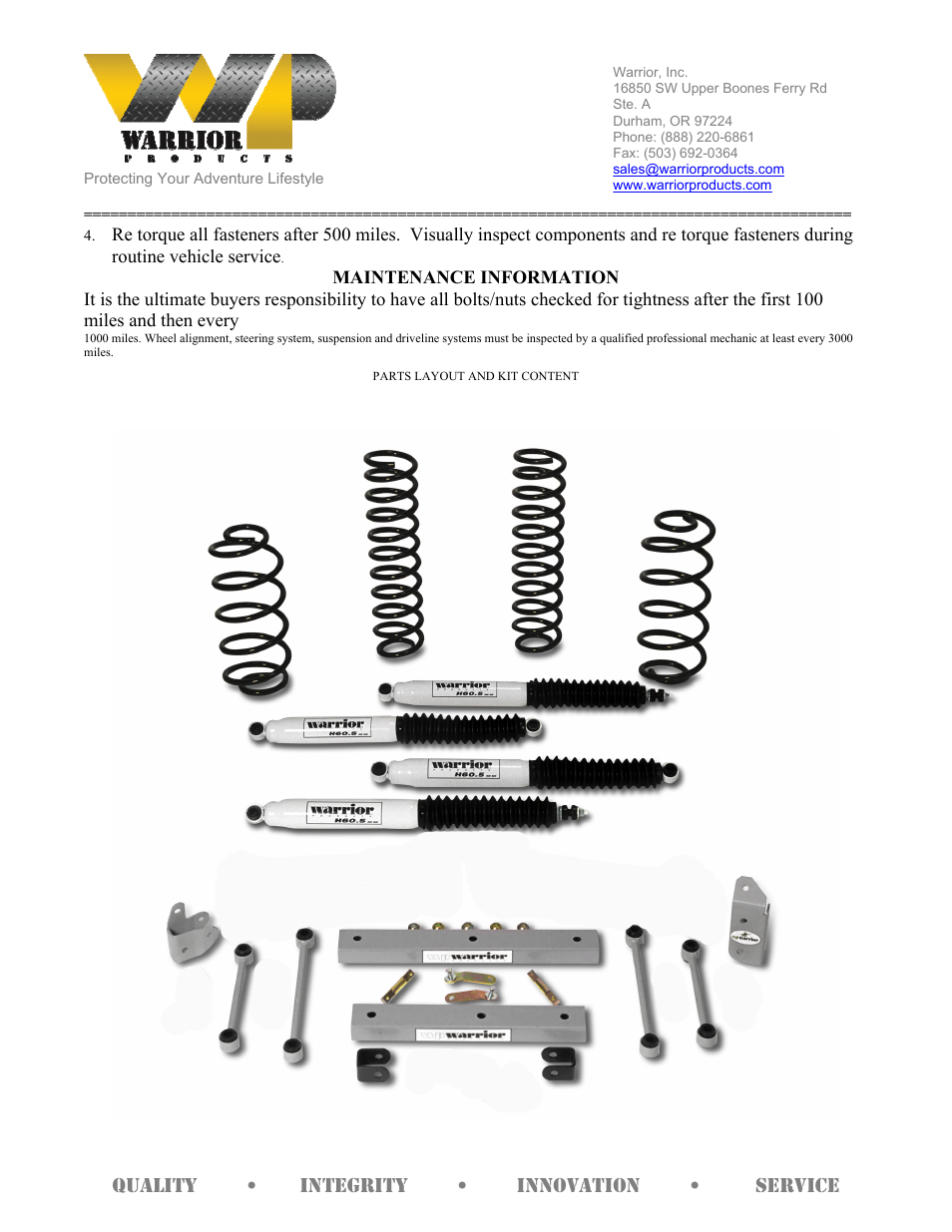 Warrior 30841 LIFT KIT (1997 – 2006 Jeep TJ Wrangler) User Manual | Page 6 / 6