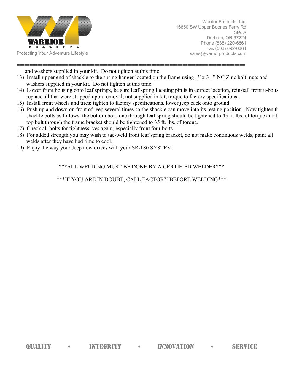 Warrior SR 180-1 SYSTEM (1955–1975 Jeep CJ5) User Manual | Page 2 / 2