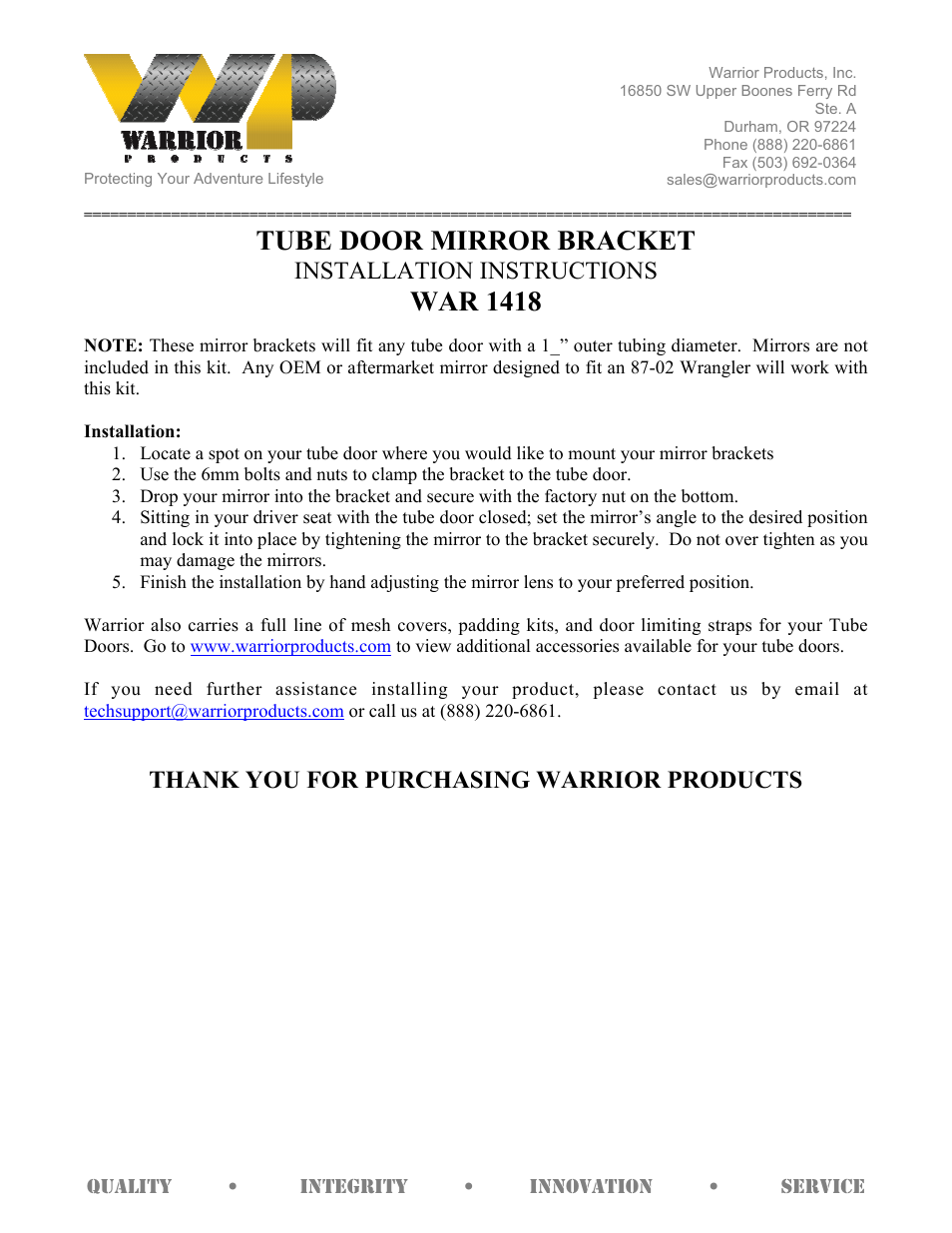 Warrior 1418 TUBE DOOR MIRROR BRACKET (1955–1975 Jeep CJ5) User Manual | 1 page