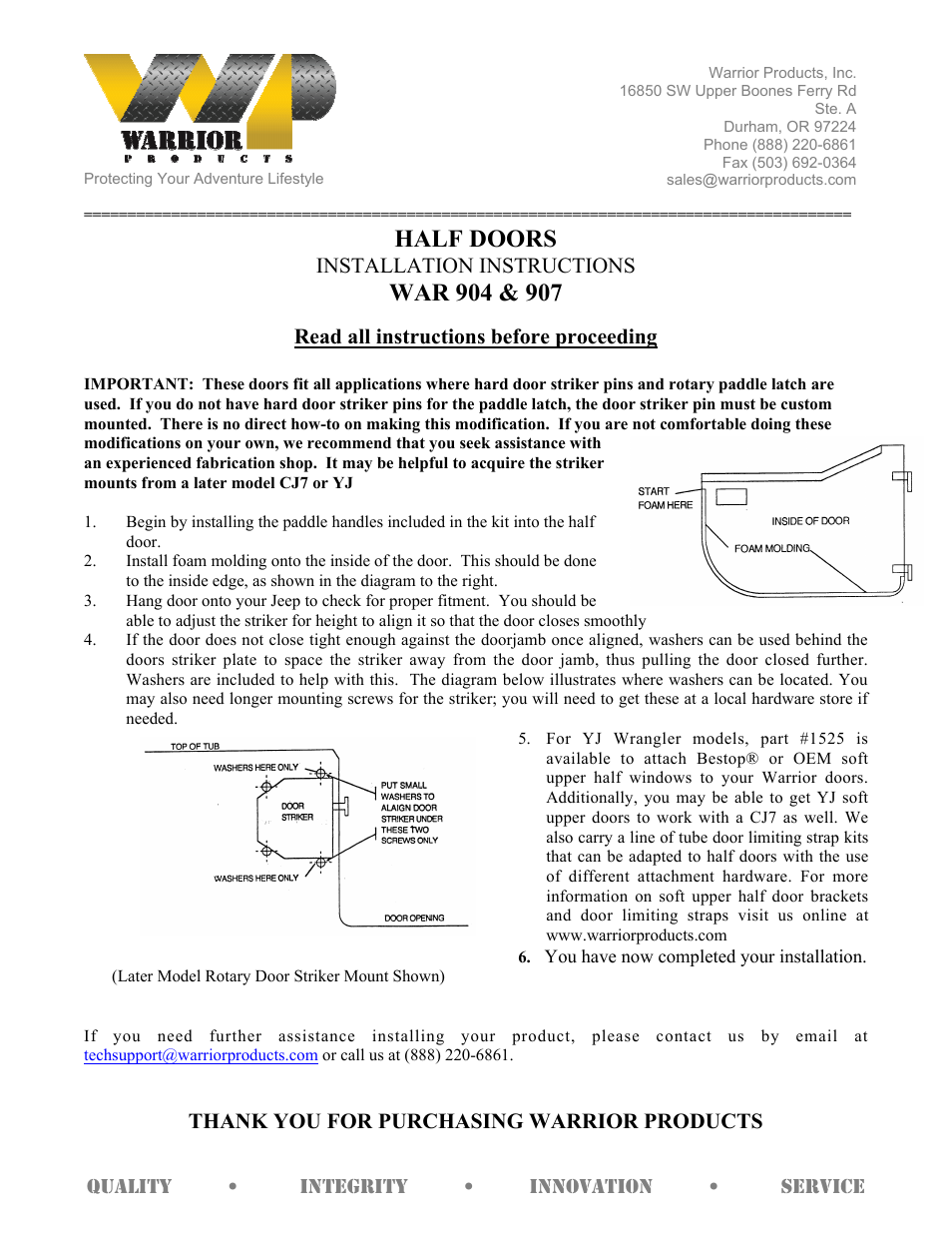 Warrior 907 HALF DOORS (1976–1983 Jeep CJ5, 1976–1986 Jeep CJ7, 1981–1986 Jeep CJ8) User Manual | 1 page