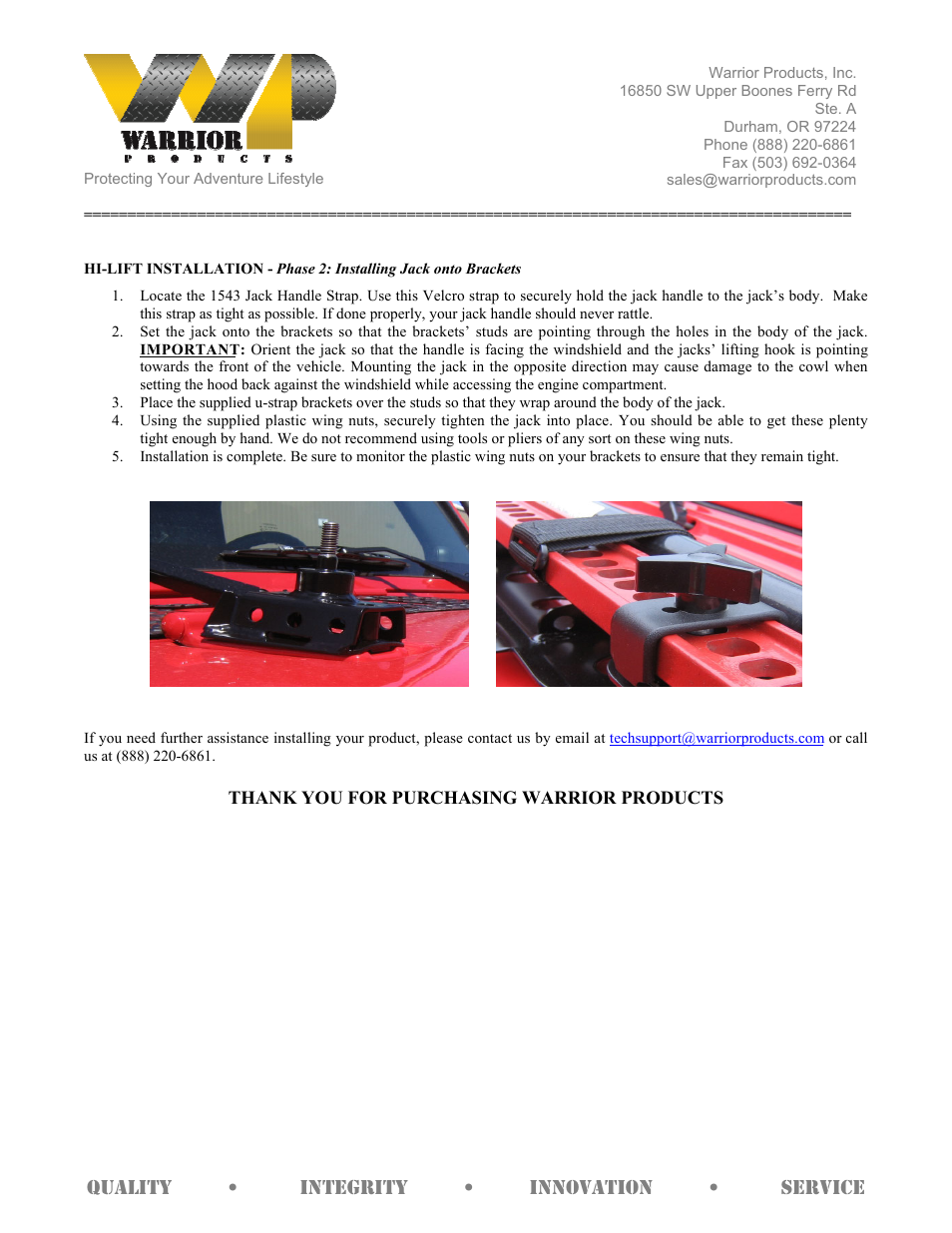 Warrior 1542 HI-LIFT HOOD HINGE BRACKET (2007 – 2013 Jeep JK Wrangler) User Manual | Page 3 / 3