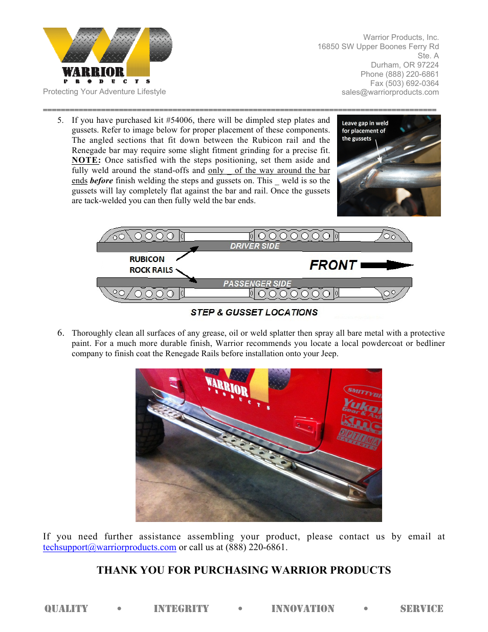 Warrior 54005-54006 4DR DIY RENEGADE RAIL KIT (2007 – 2013 Jeep JK Wrangler) User Manual | Page 2 / 2