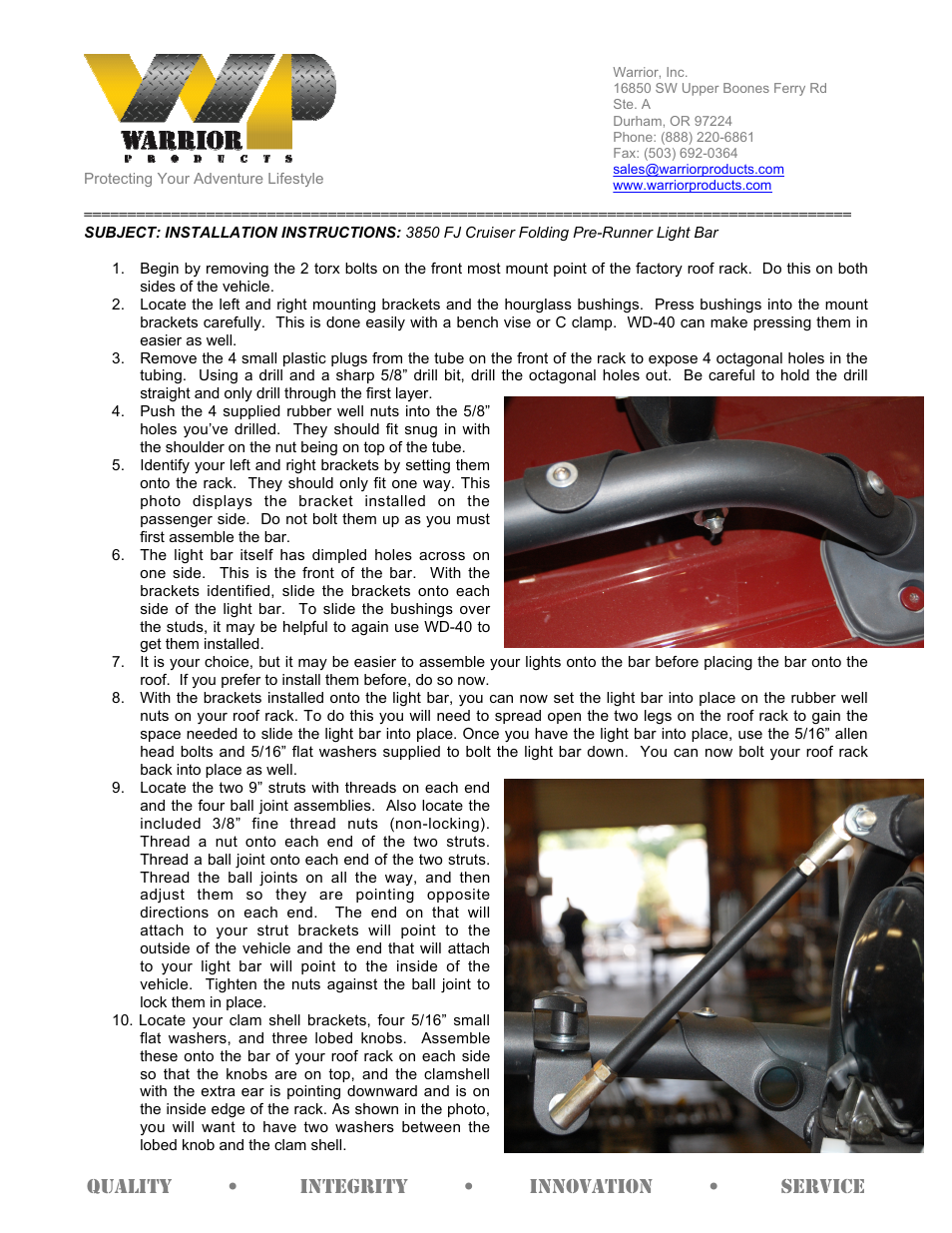 Warrior 3850 FJ Cruiser Folding Pre-Runner Light Bar (2007-2013 FJ Cruiser) User Manual | 2 pages