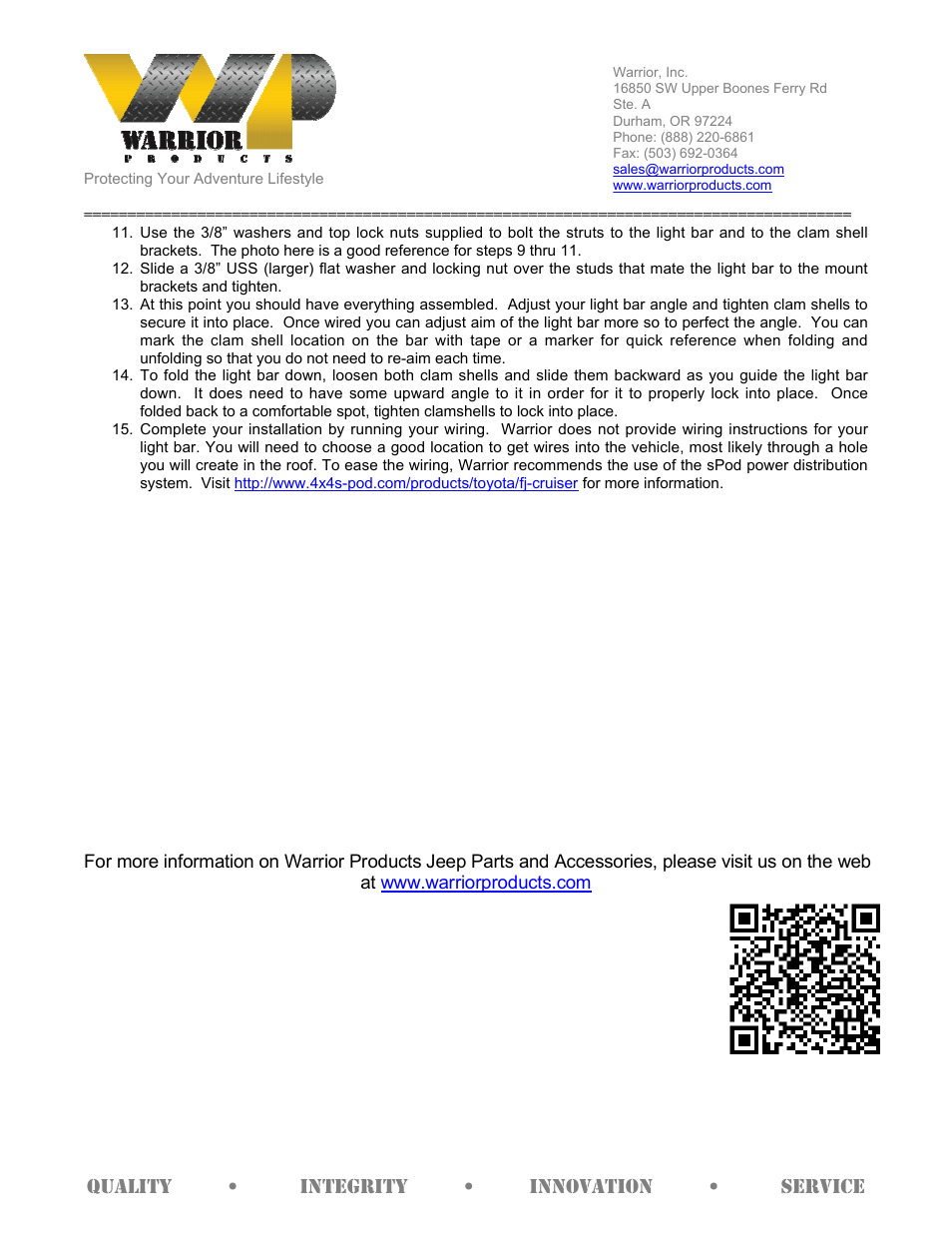 Warrior 3850 FJ Cruiser Folding Pre-Runner Light Bar (2007-2013 FJ Cruiser) User Manual | Page 2 / 2