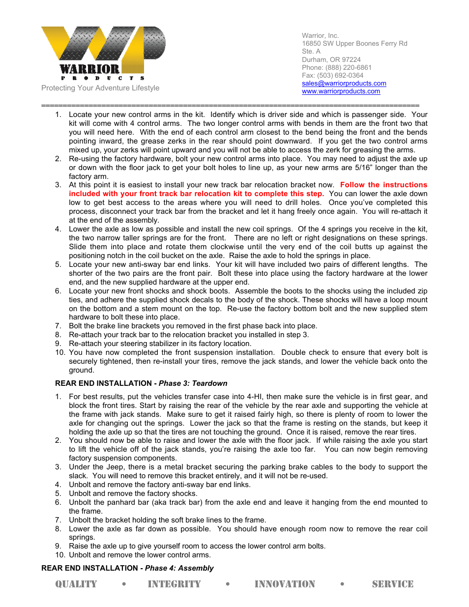Warrior 30851 - JK 3” Coil Spring Lift Kit (2007 – 2013 Jeep JK Wrangler) User Manual | Page 2 / 8