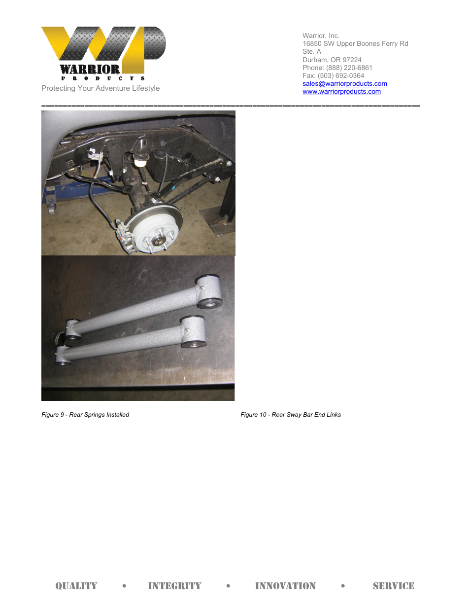 Quality • integrity • innovation • service | Warrior 30851 - JK 3” Coil Spring Lift Kit (2007 – 2013 Jeep JK Wrangler) User Manual | Page 7 / 8