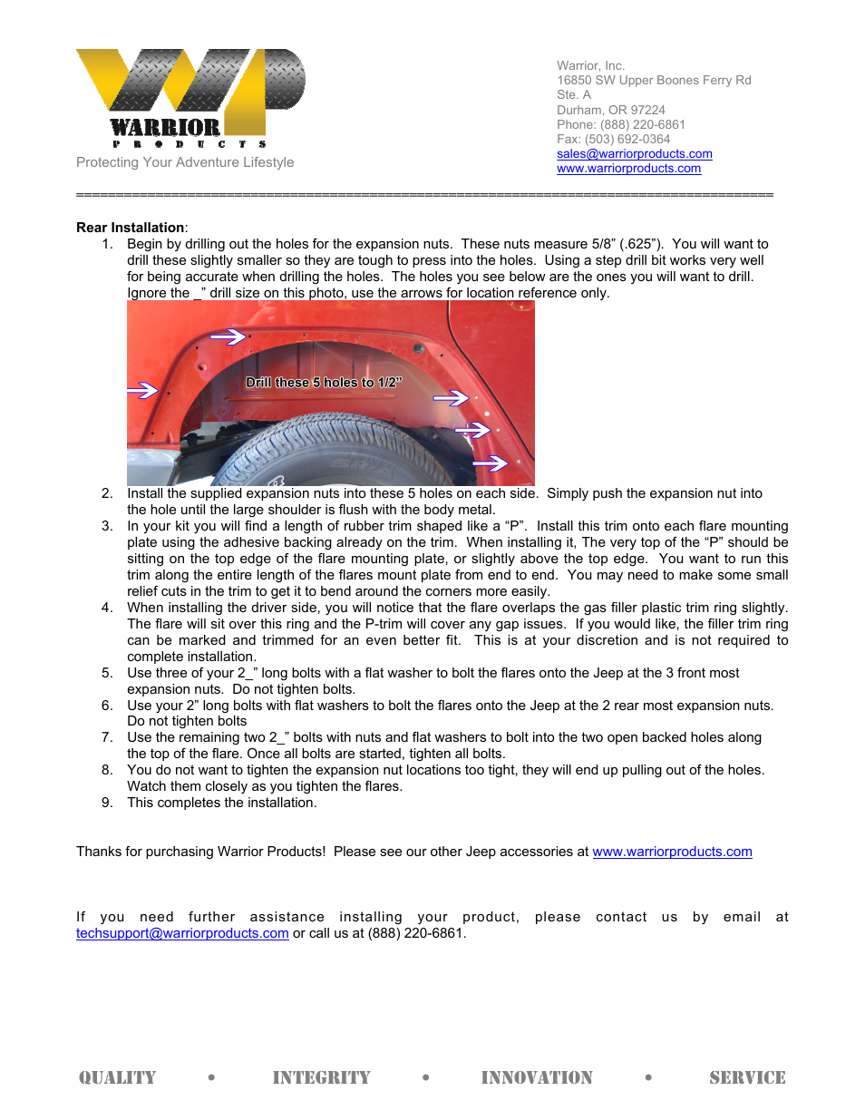 Warrior 7311-7312-7313-7314 JK Tube Flares (2007 – 2013 Jeep JK Wrangler) User Manual | Page 2 / 2