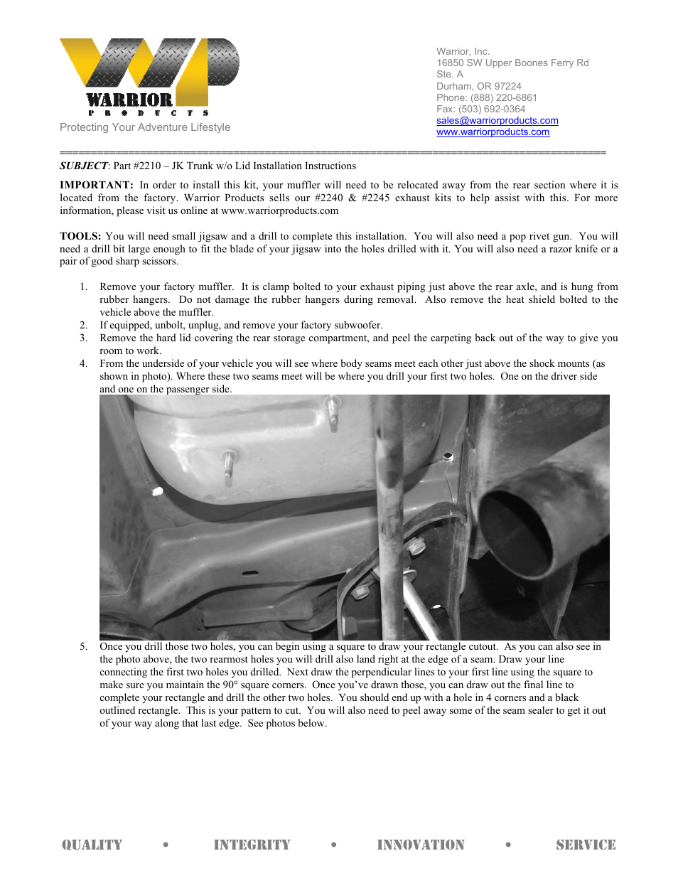 Warrior 2210 – Trunk w__o Lid (2007 – 2013 Jeep JK Wrangler) User Manual | 3 pages