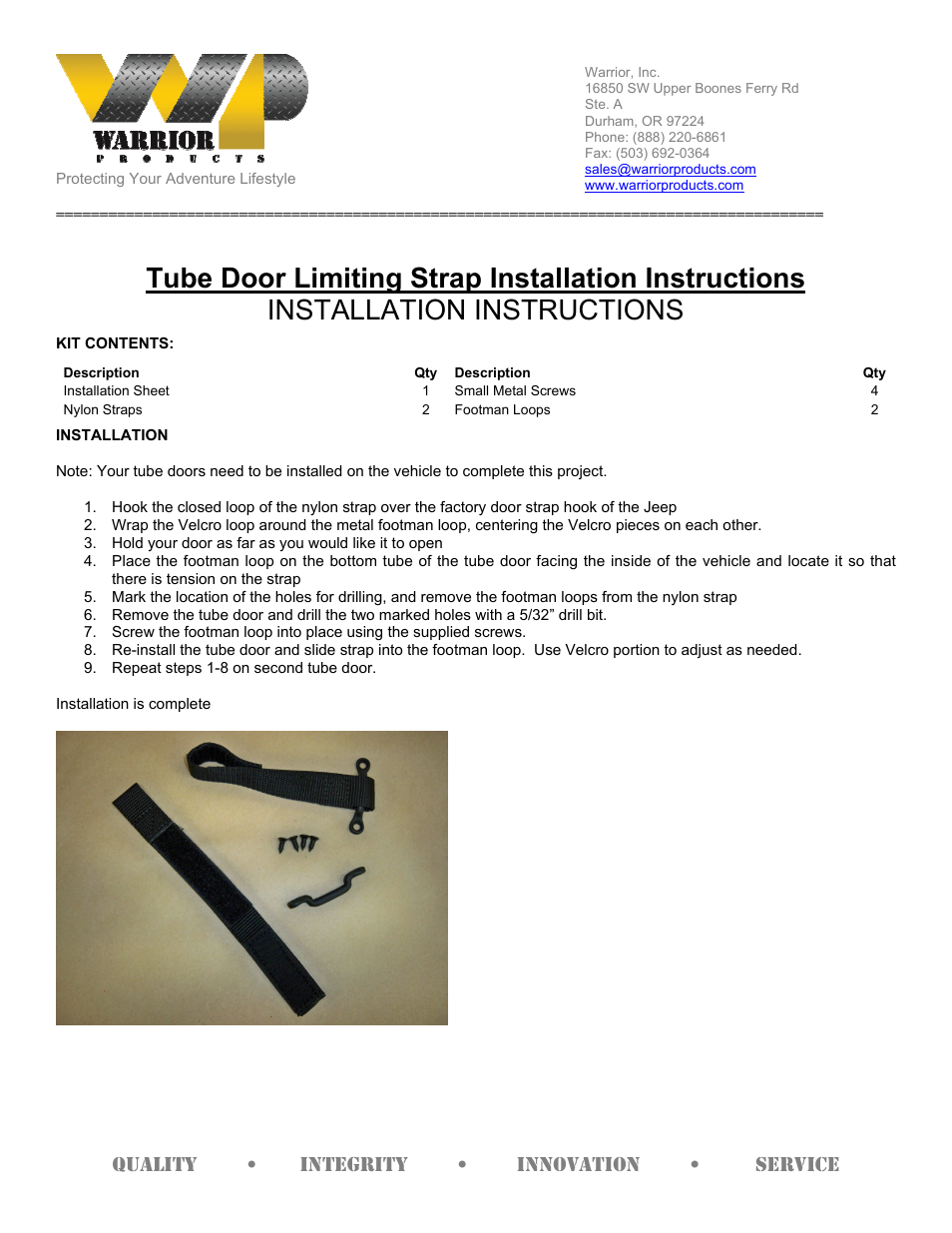 Warrior Tube Door Limiting Strap (2007 – 2013 Jeep JK Wrangler) User Manual | 1 page