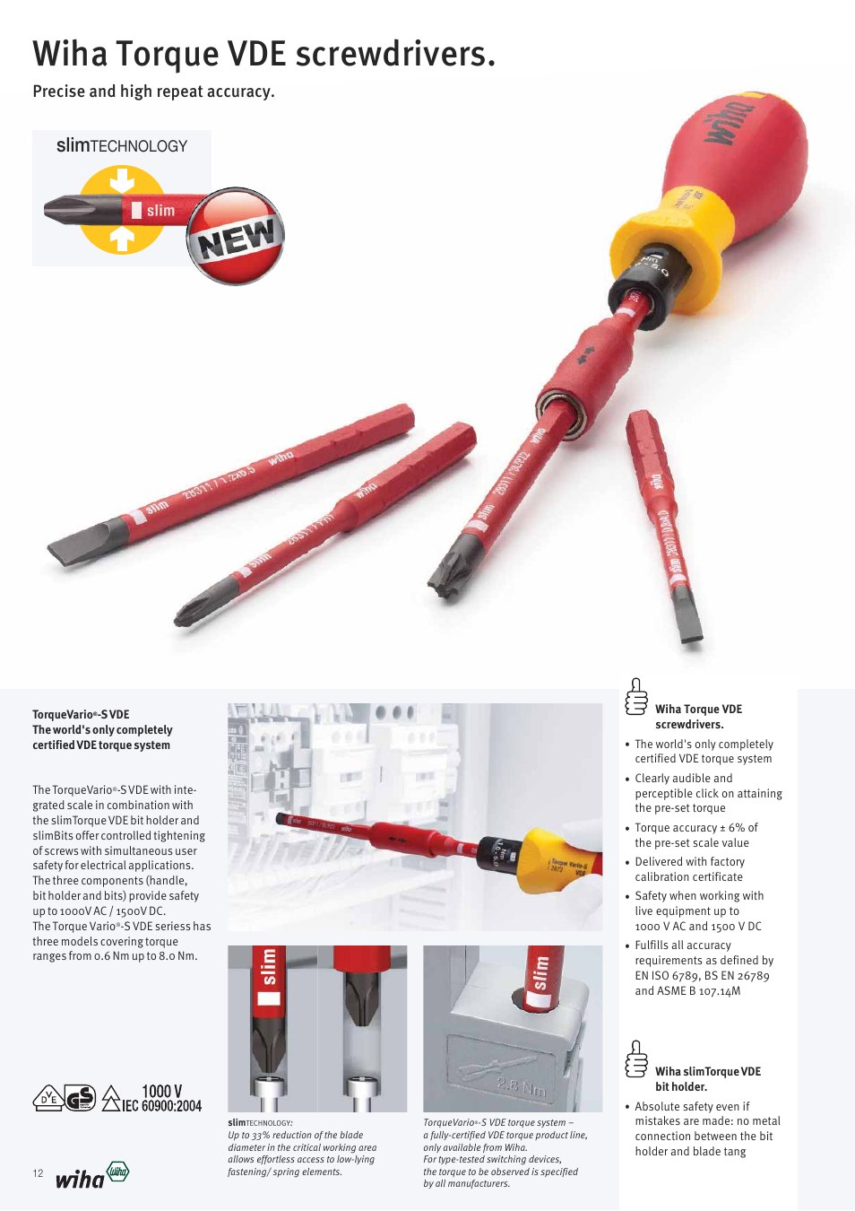 Wiha torque vde screwdrivers, Slim, Precise and high repeat accuracy | Technology | Wiha Tools VDE tools brochure User Manual | Page 12 / 68