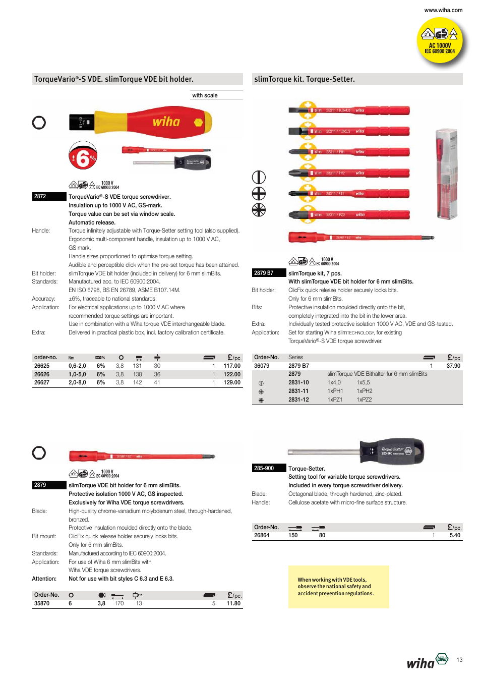Torquevario, S vde. slimtorque vde bit holder, Slimtorque kit. torque-setter | Wiha Tools VDE tools brochure User Manual | Page 13 / 68