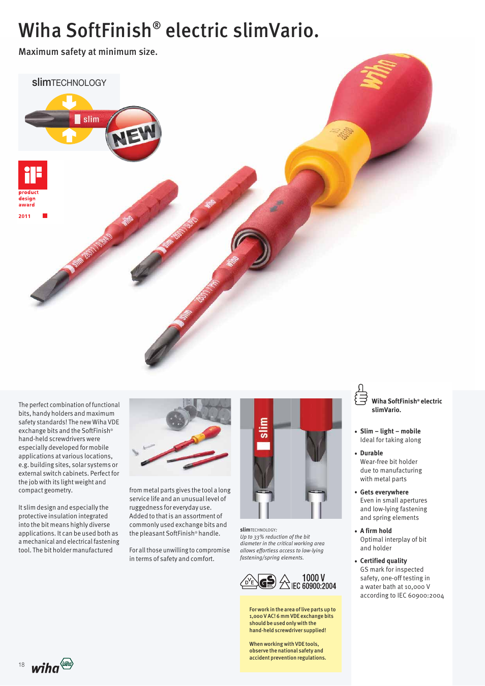 Wiha softfinish, Electric slimvario, Slim | Maximum safety at minimum size | Wiha Tools VDE tools brochure User Manual | Page 18 / 68