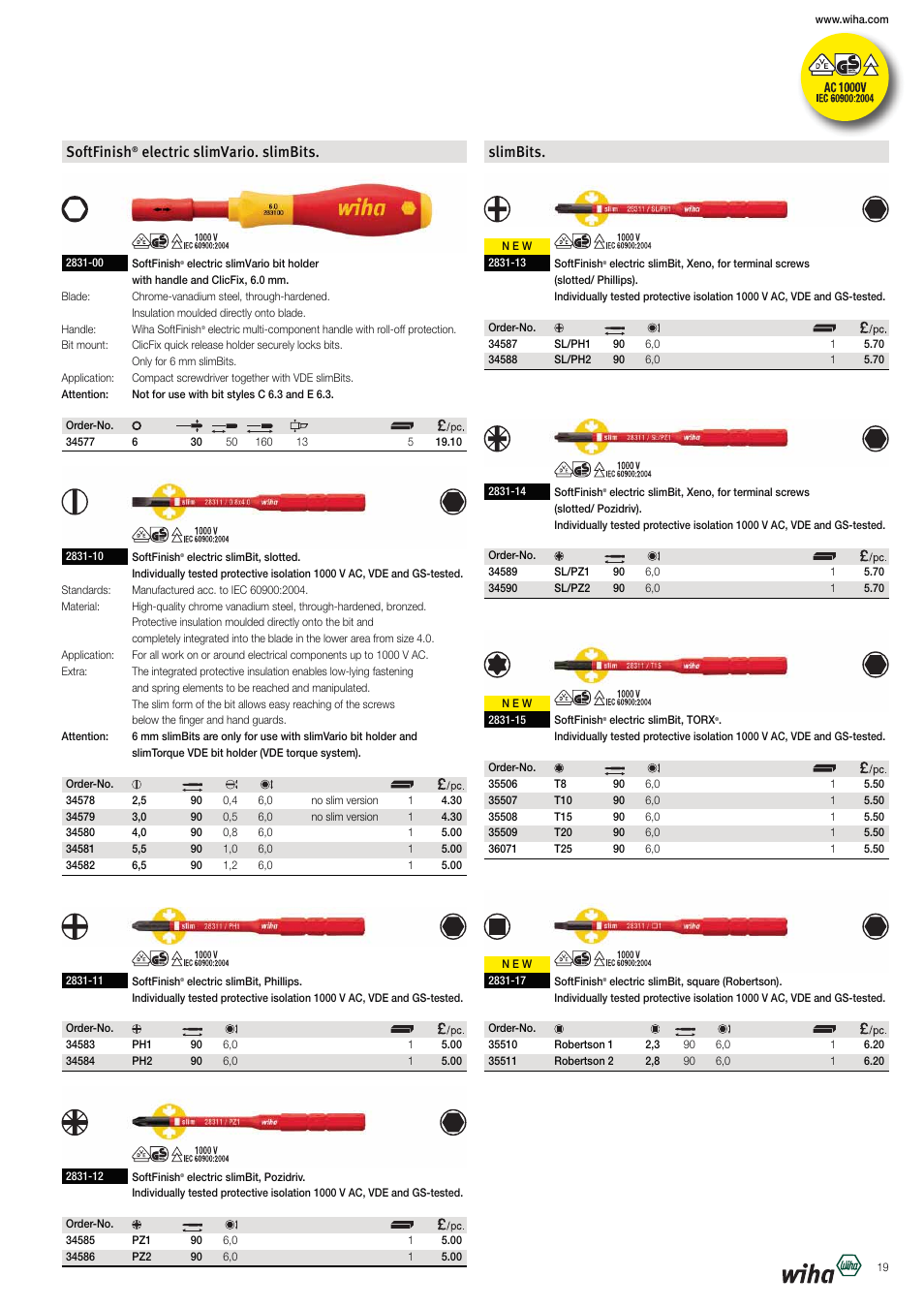 Softfinish, Electric slimvario. slimbits, Slimbits | Wiha Tools VDE tools brochure User Manual | Page 19 / 68